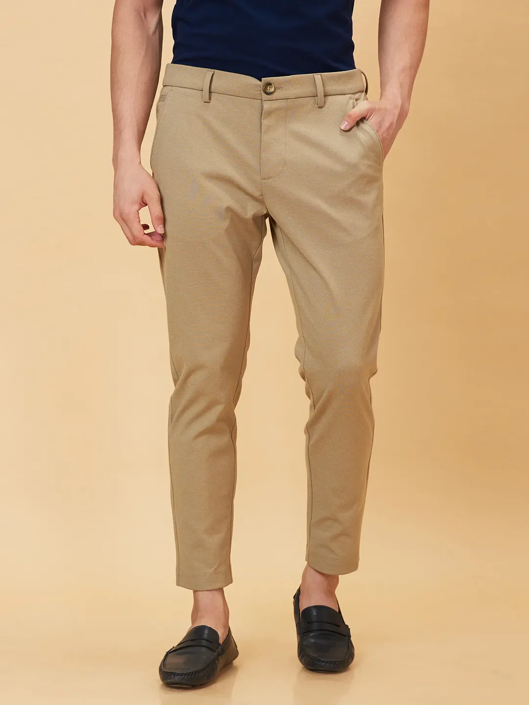 Beige Cropped Fit Men's Chinos by Being Human Clothing