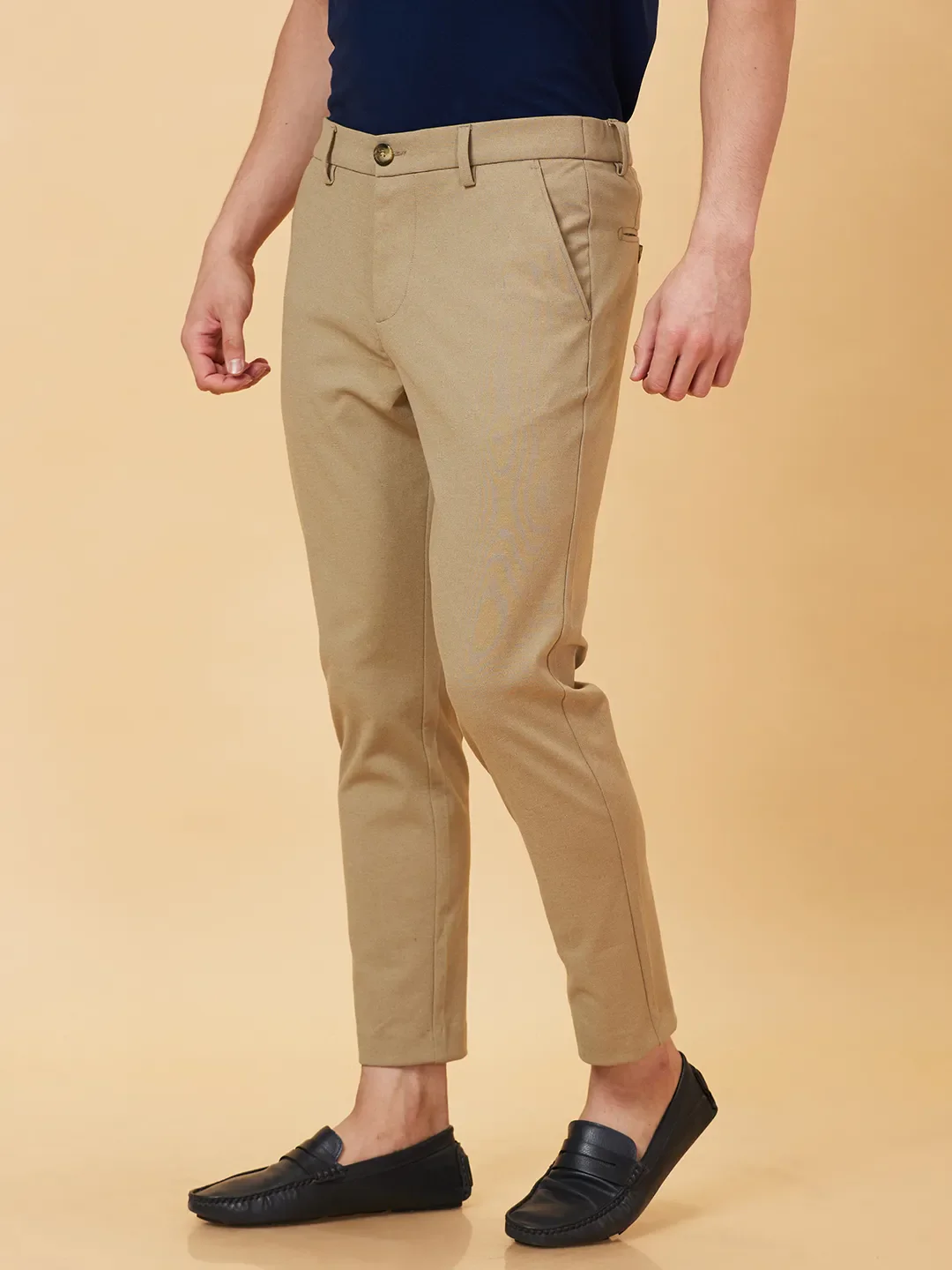 Beige Cropped Fit Men's Chinos by Being Human Clothing - Image 4