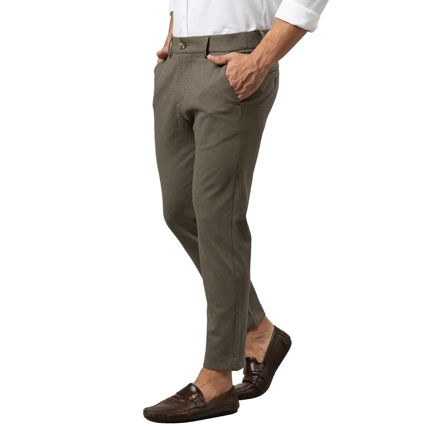 Khaki Cropped Fit Men's Chinos by Being Human Clothing - Image 4