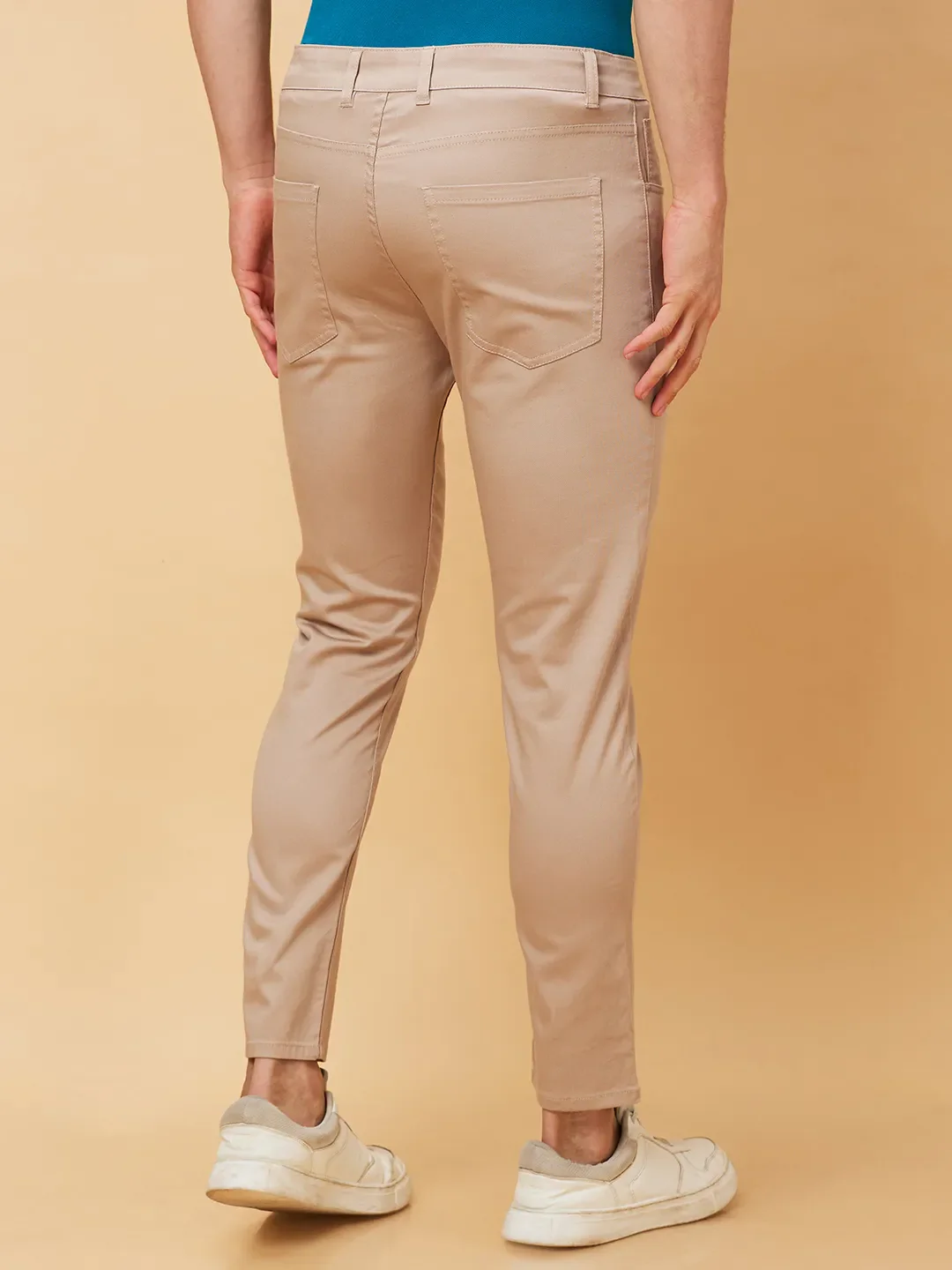 Beige Cropped Fit Men's Chinos by Being Human Clothing - Image 10