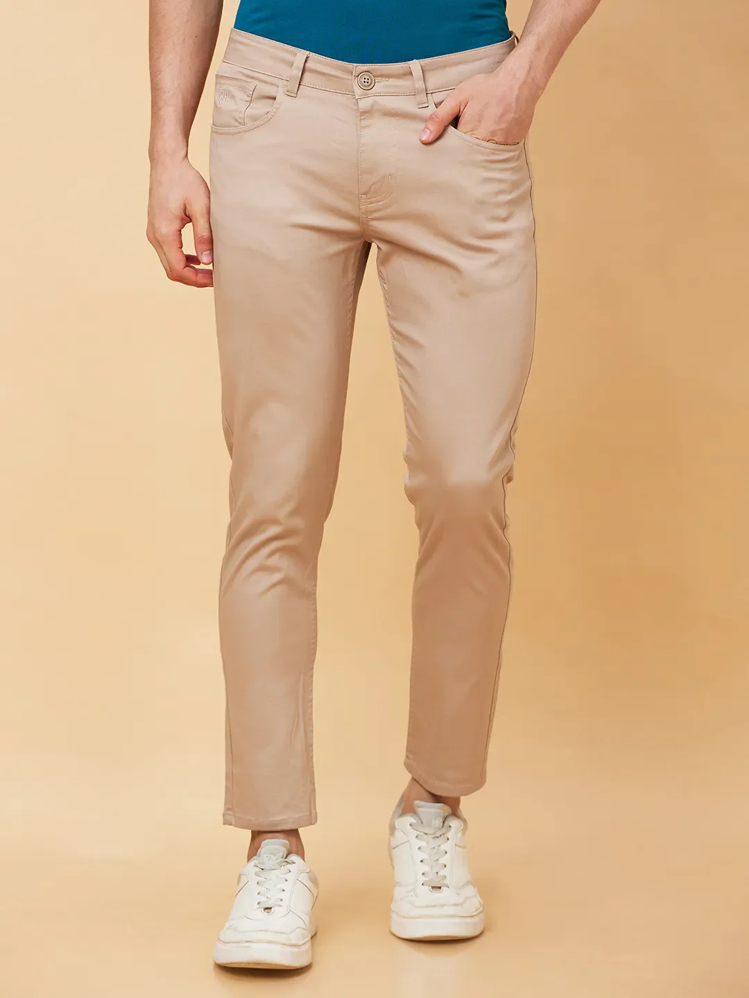 Beige Cropped Fit Men's Chinos by Being Human Clothing - Image 12
