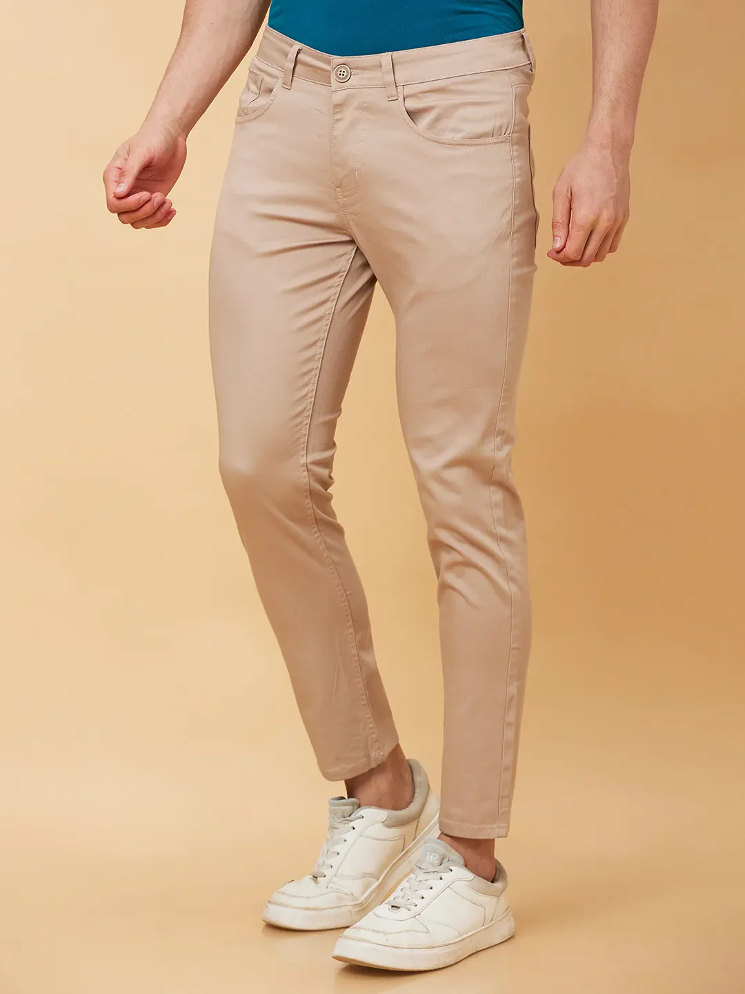 Beige Cropped Fit Men's Chinos by Being Human Clothing - Image 4