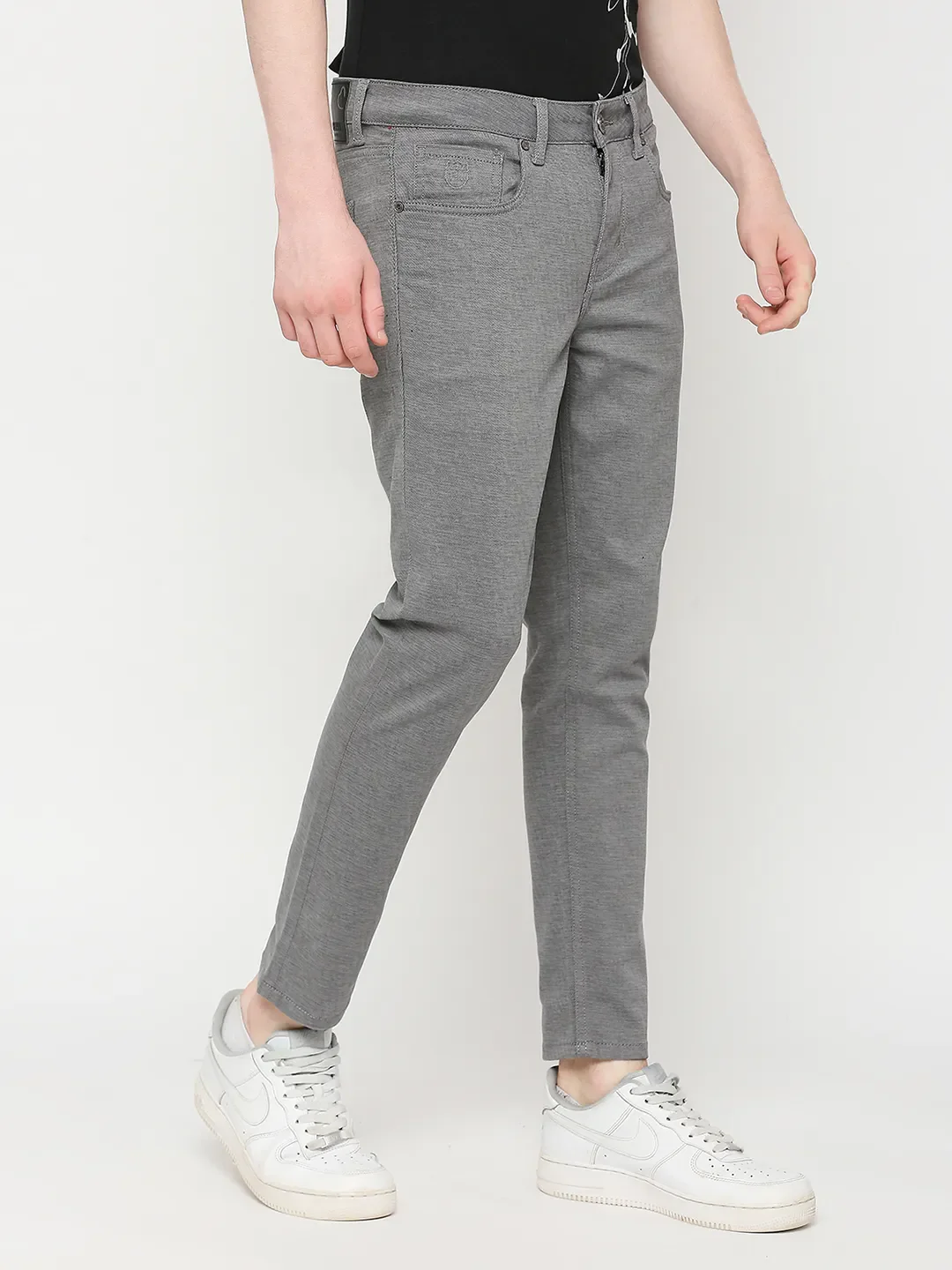 Grey Cropped Fit Chinos For Men By Being Human Clothing - Image 3