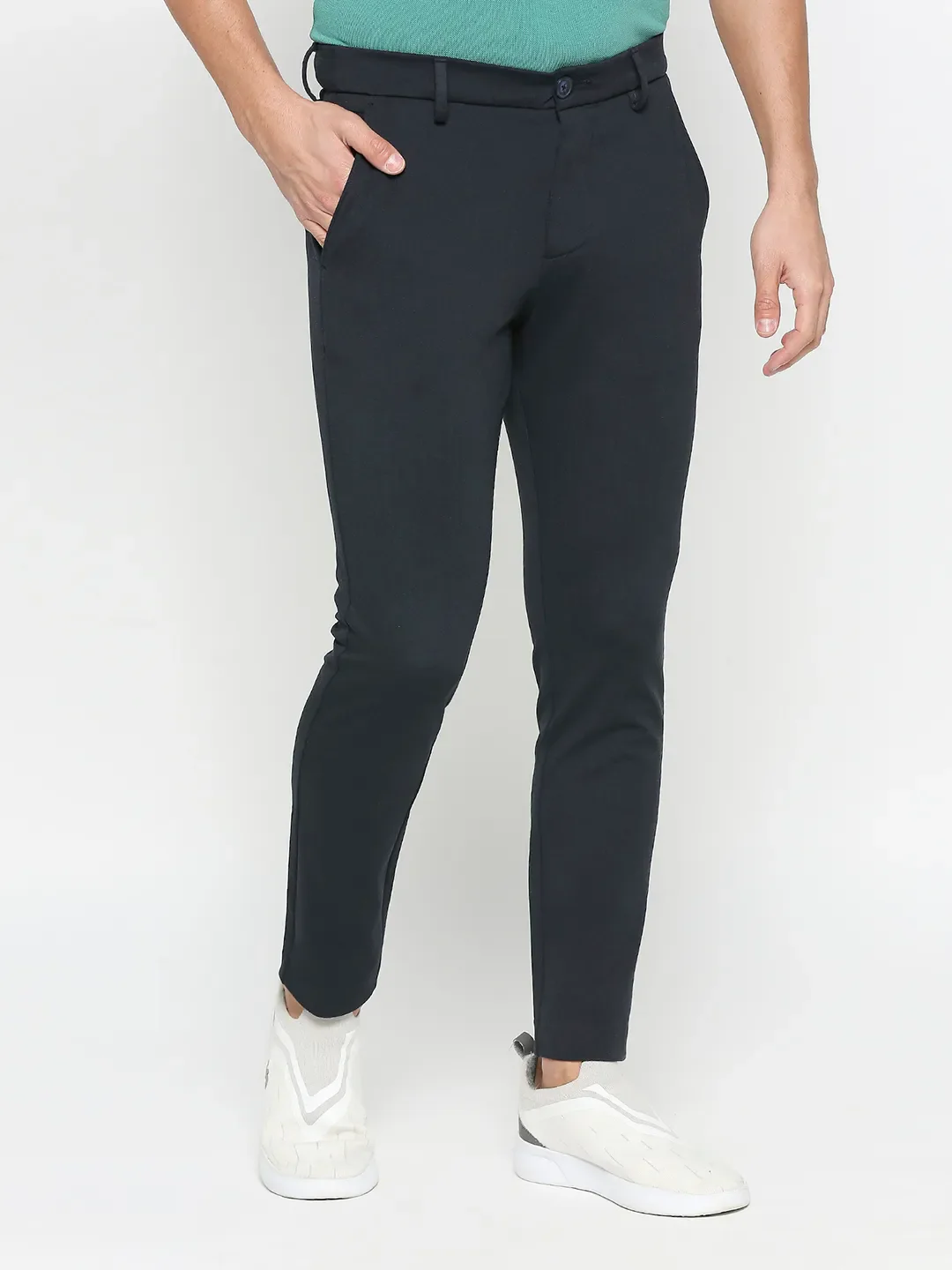 Navy Cropped Fit Chinos For Men By Being Human Clothing - Image 3