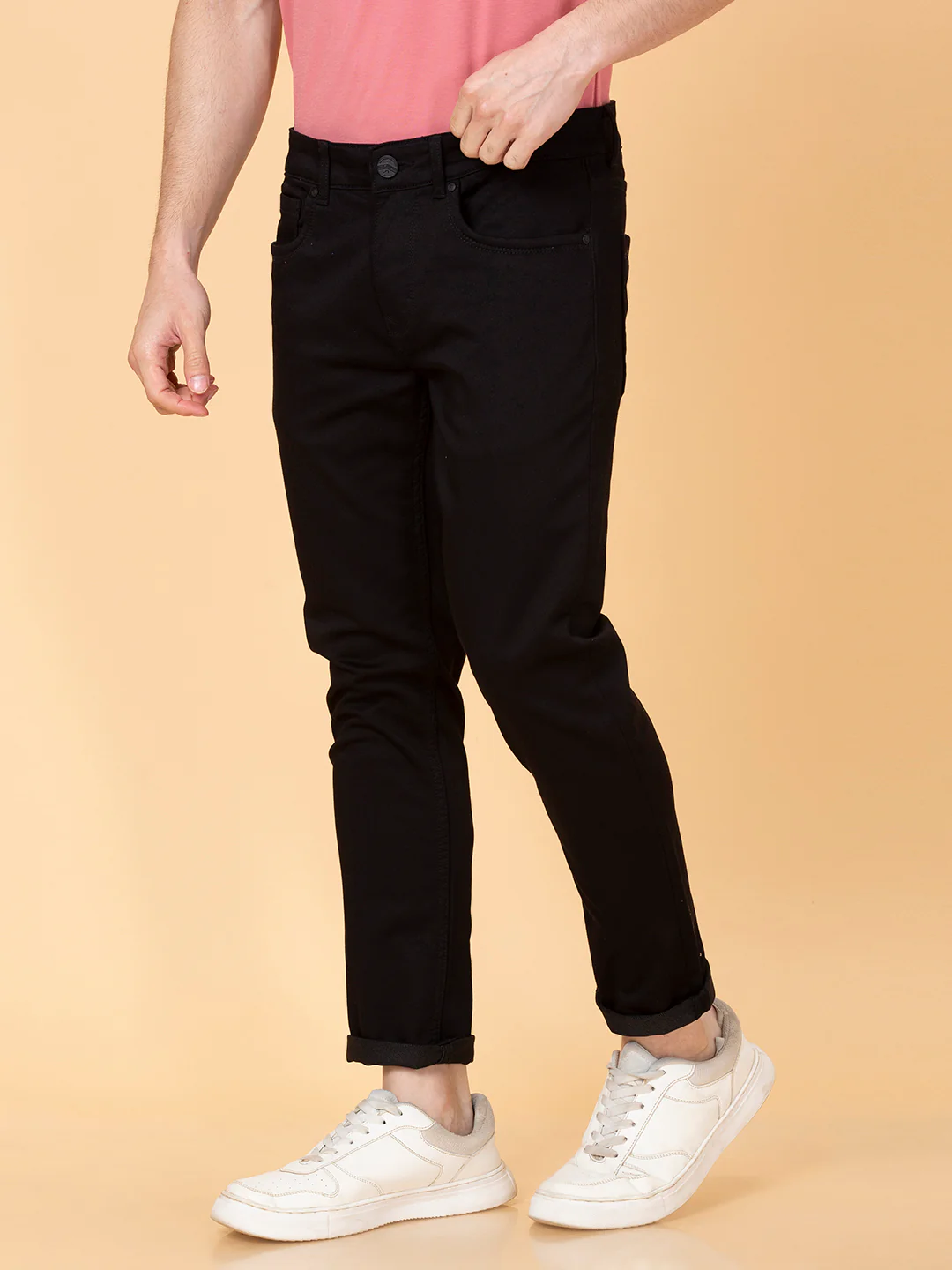 Black Cropped Fit Denims For Men By Being Human Clothing - Image 4