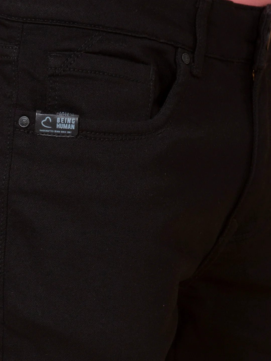 Black Cropped Fit Denims For Men By Being Human Clothing - Image 5