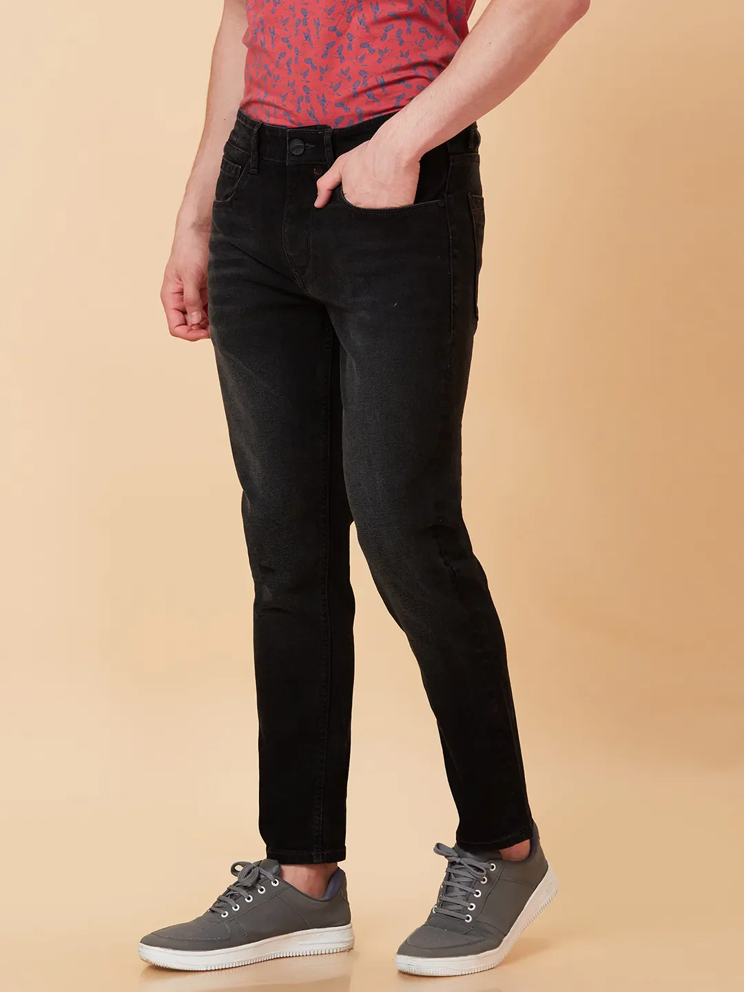 Black Cropped Fit Denims For Men By Being Human Clothing - Image 4
