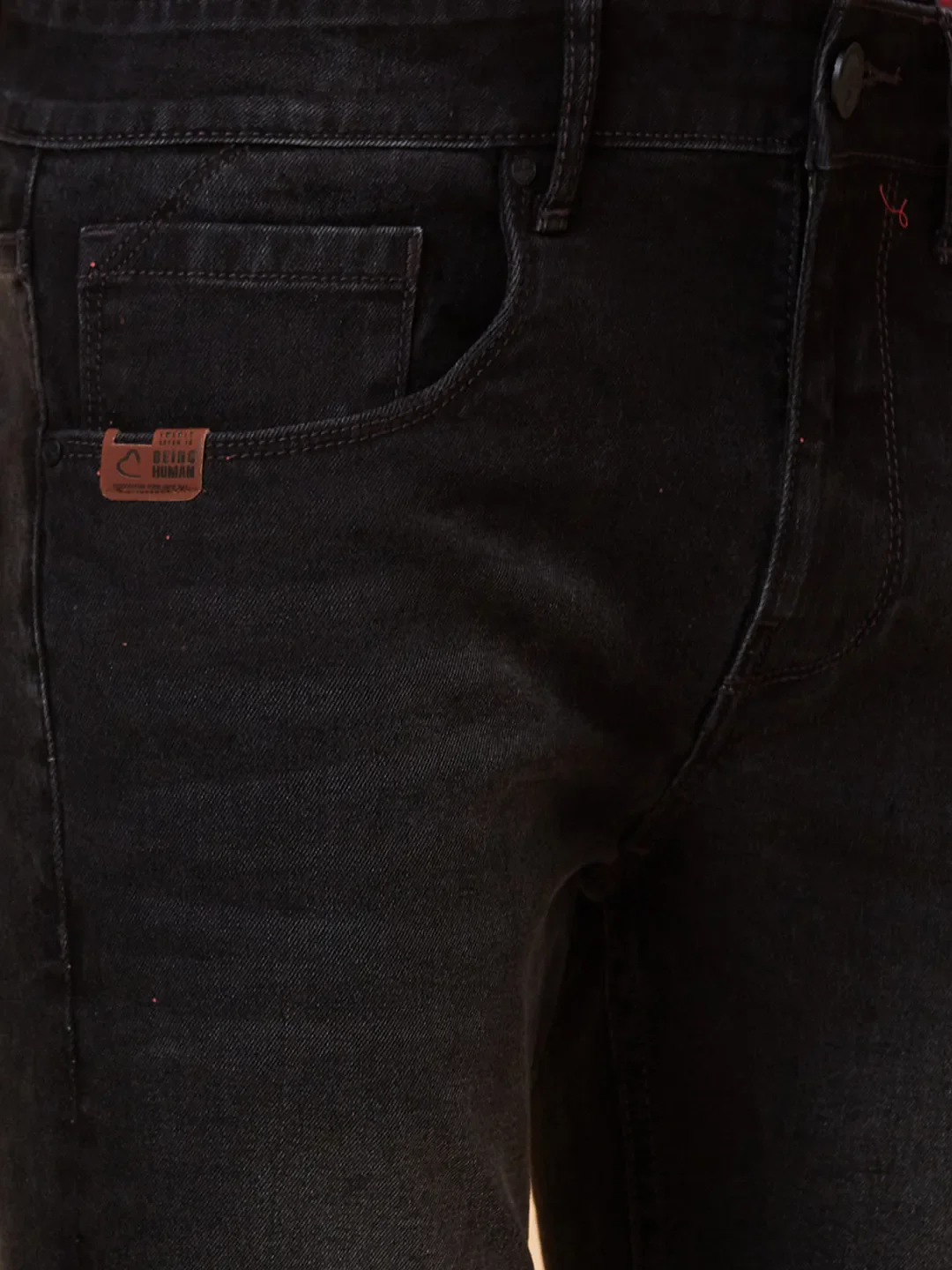 Black Cropped Fit Denims For Men By Being Human Clothing - Image 5