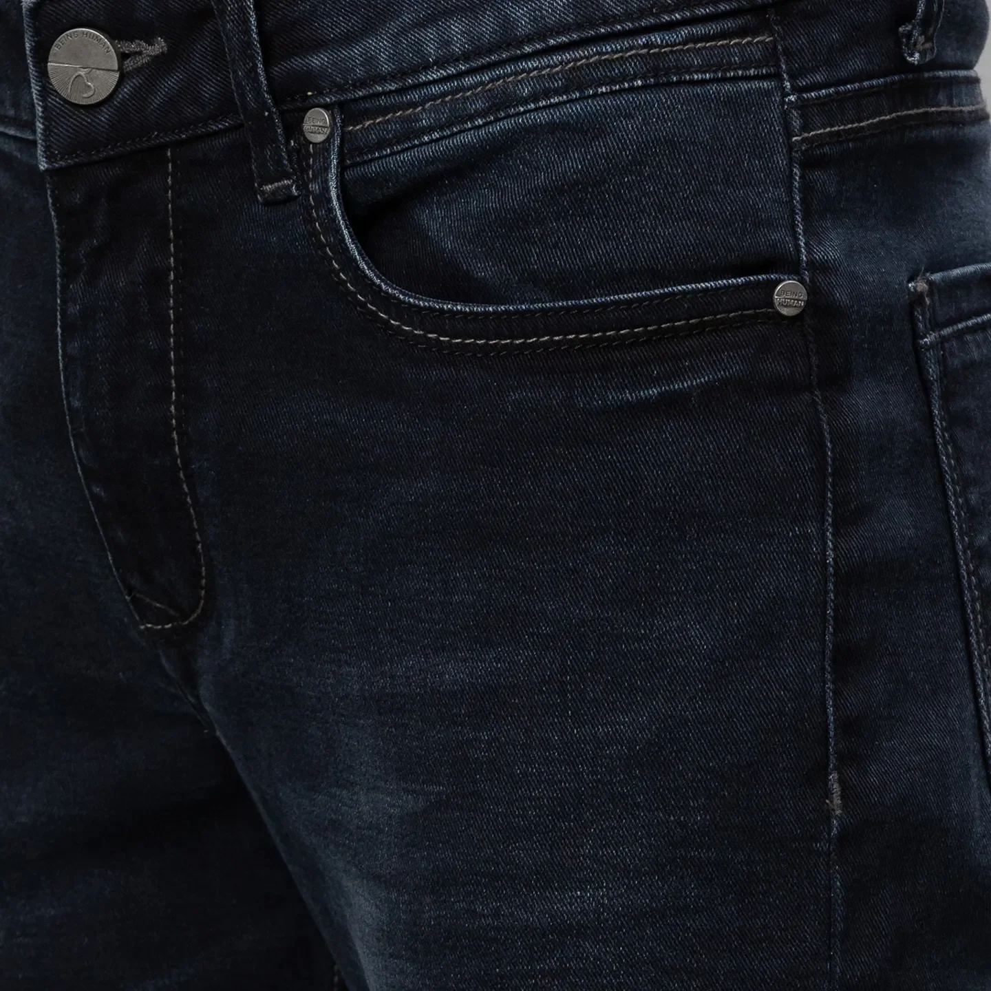 Dark Blue Cropped Fit Denims For Men By Being Human Clothing - Image 5