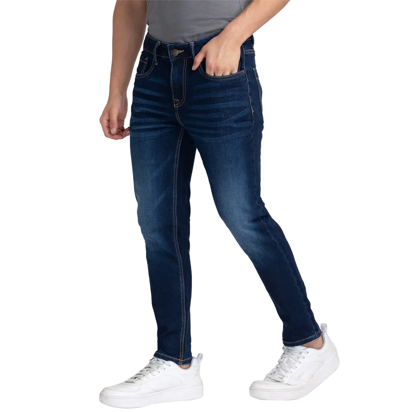 Dark Blue Cropped Fit Denims For Men By Being Human Clothing - Image 4