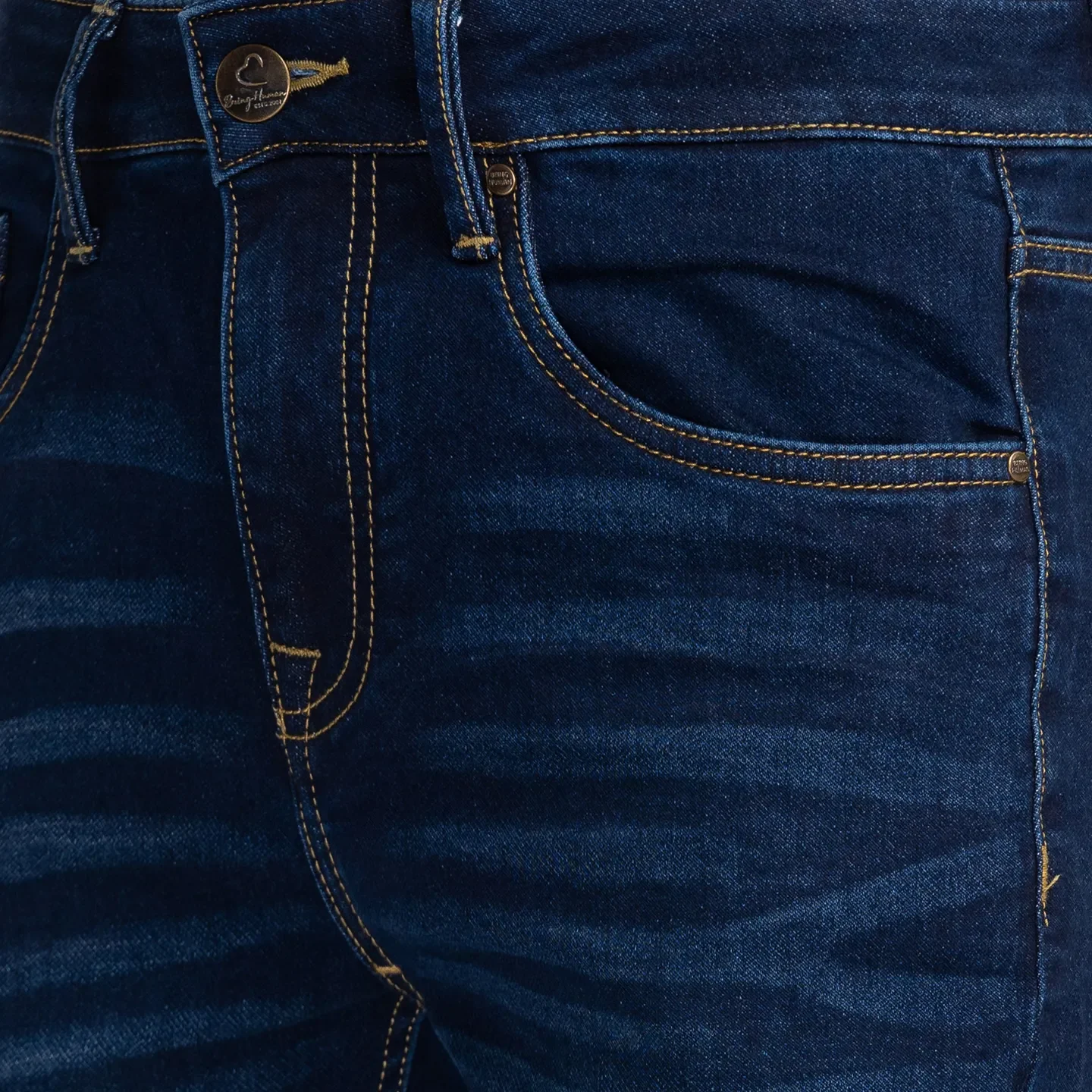 Dark Blue Cropped Fit Denims For Men By Being Human Clothing - Image 5