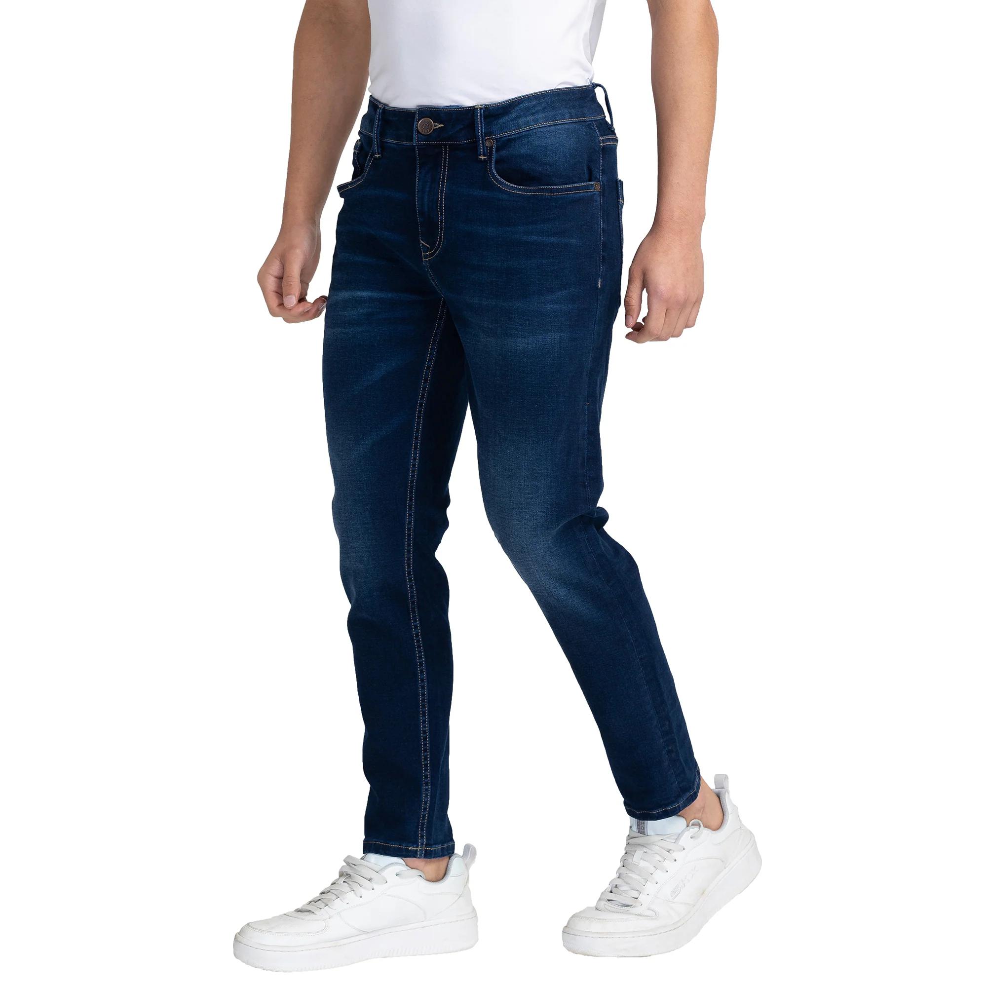 Dark Blue Cropped Fit Denims For Men By Being Human Clothing - Image 2