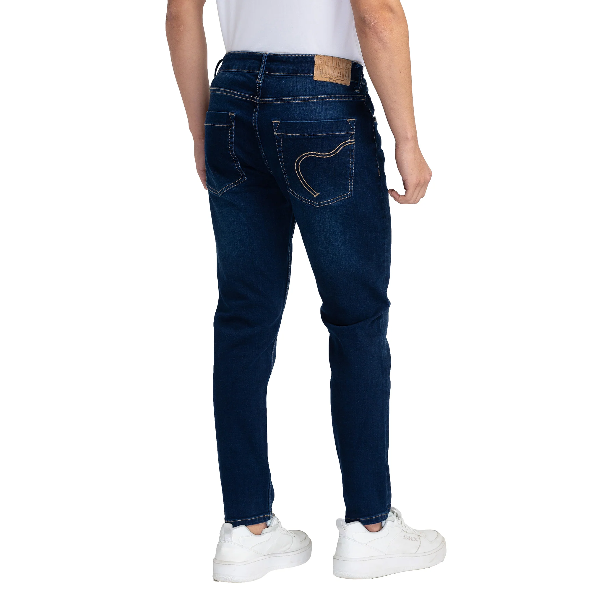 Dark Blue Cropped Fit Denims For Men By Being Human Clothing - Image 3