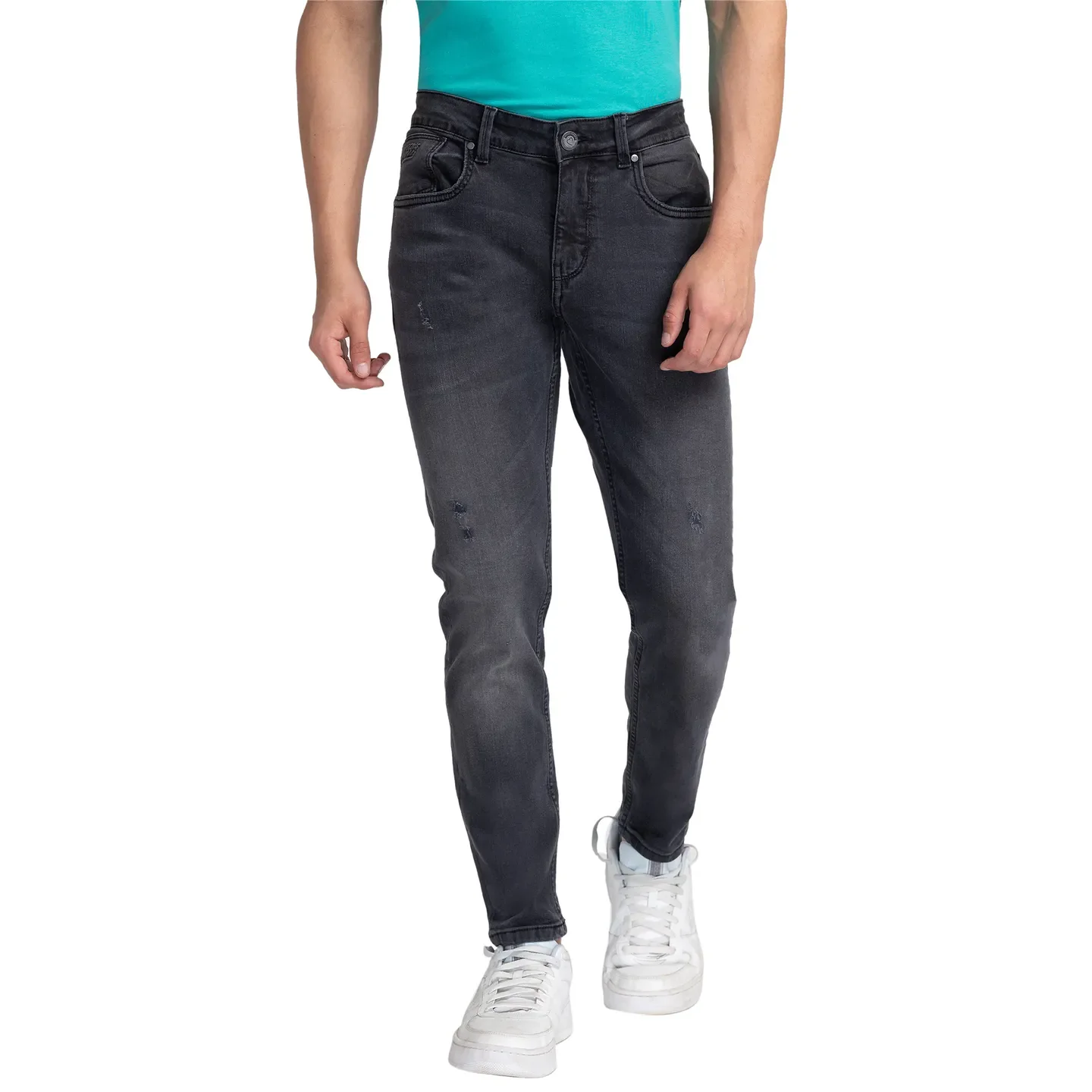 Grey Cropped Fit Denims For Men By Being Human Clothing