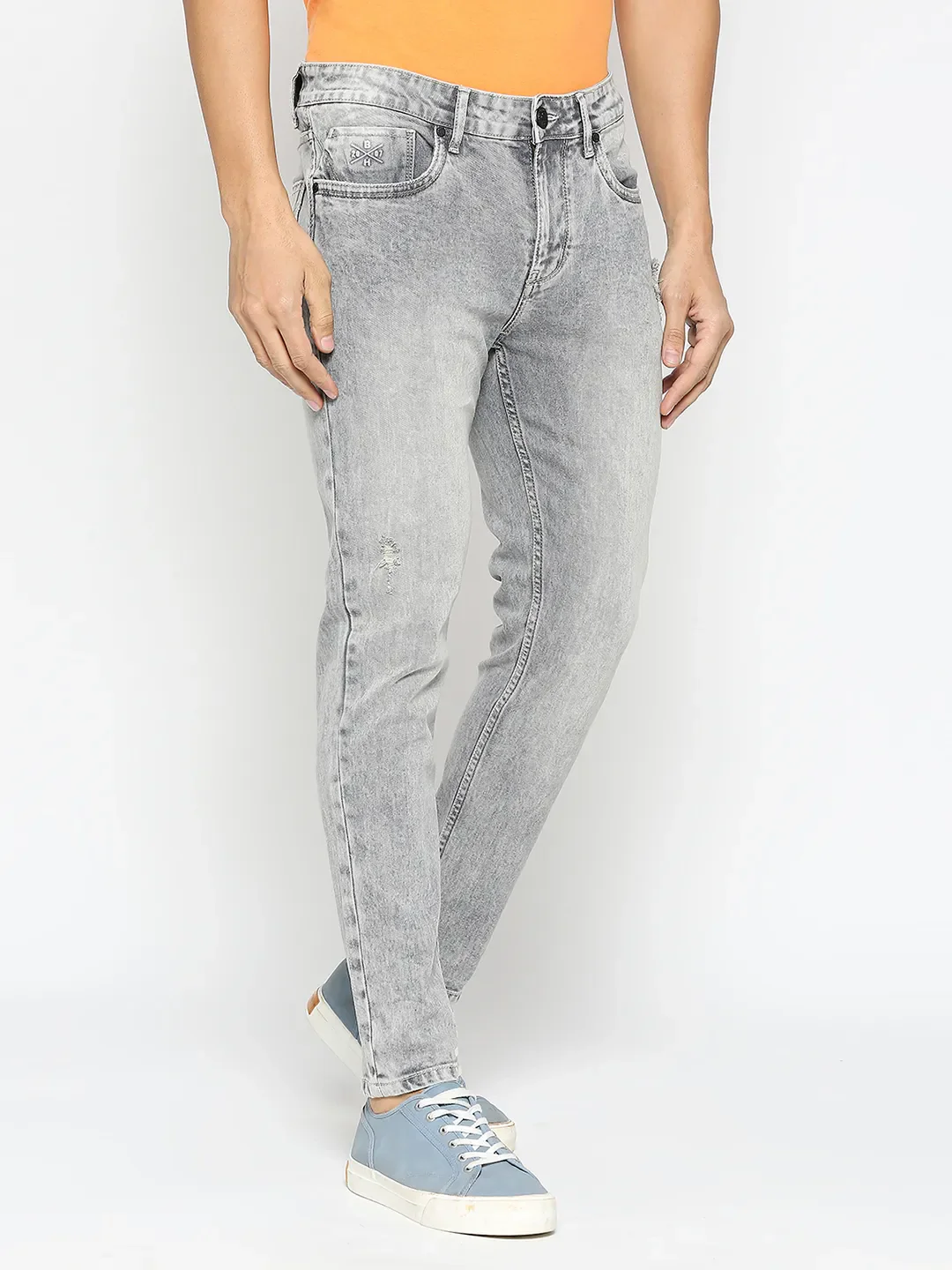 Grey Cropped Fit Denims For Men By Being Human Clothing - Image 3