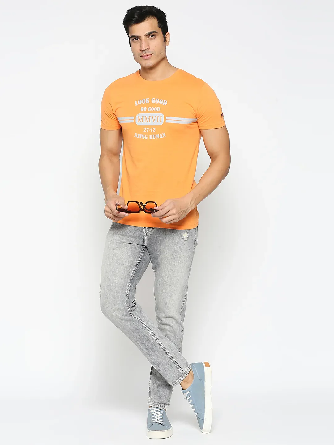 Grey Cropped Fit Denims For Men By Being Human Clothing - Image 6