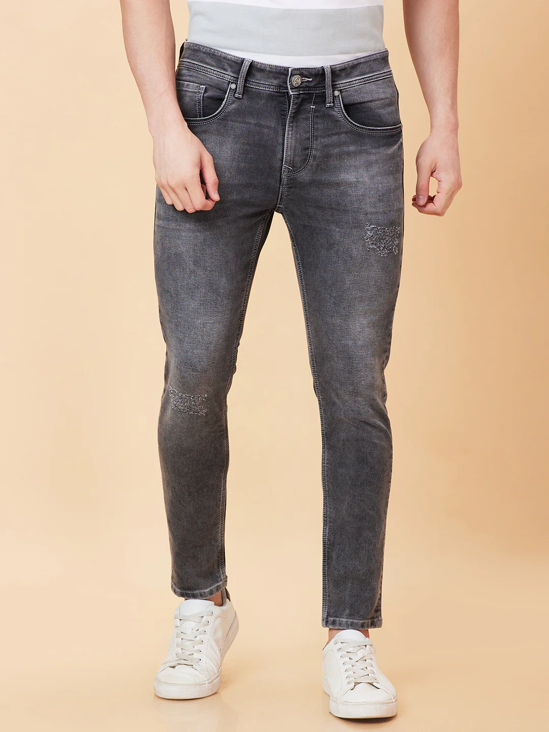 Grey Cropped Fit Denims For Men By Being Human Clothing