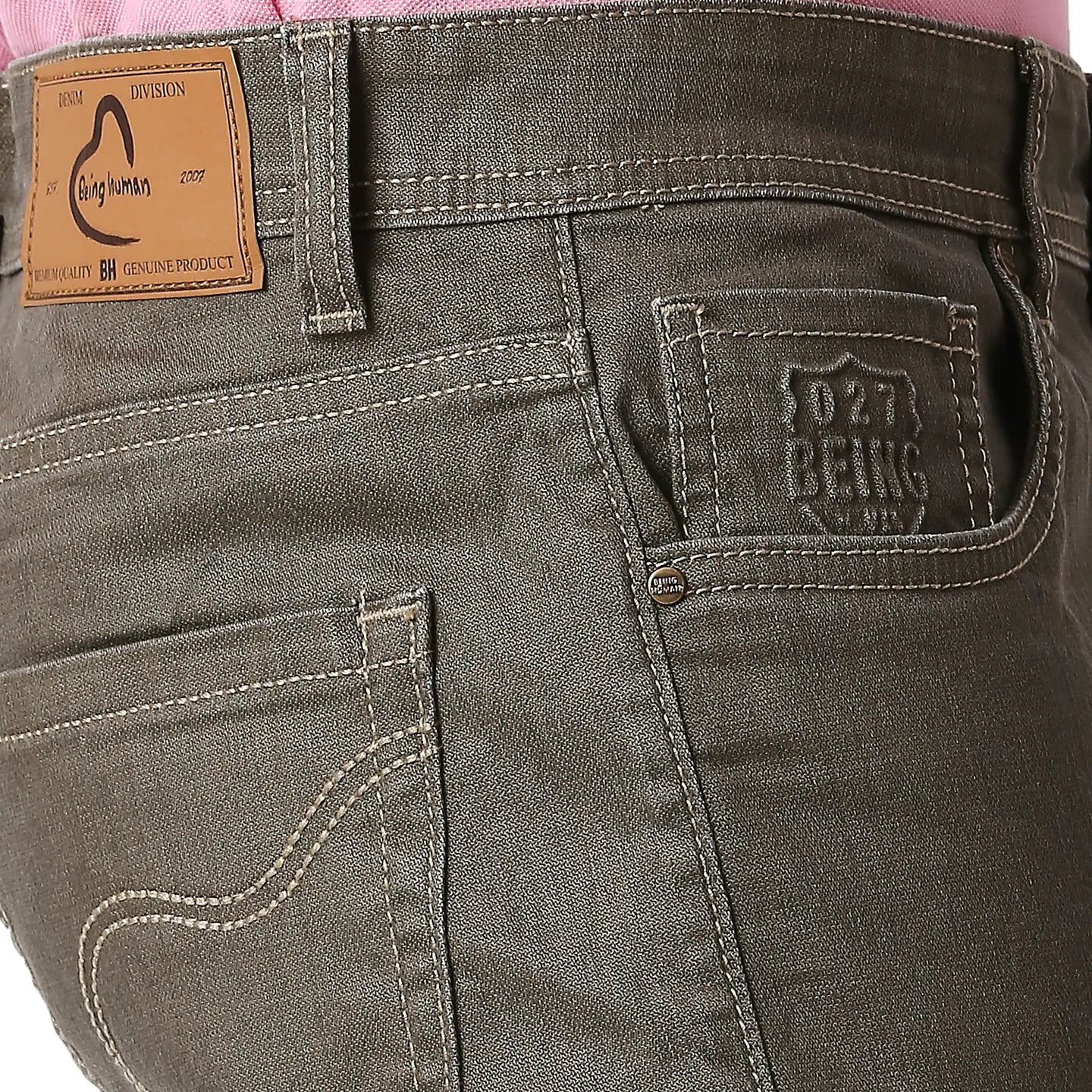 Khaki Cropped Fit Men's Denims by Being Human Clothing - Image 4