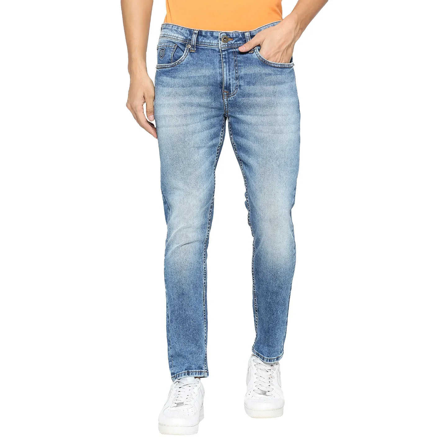 Light Blue Cropped Fit Denims For Men By Being Human Clothing