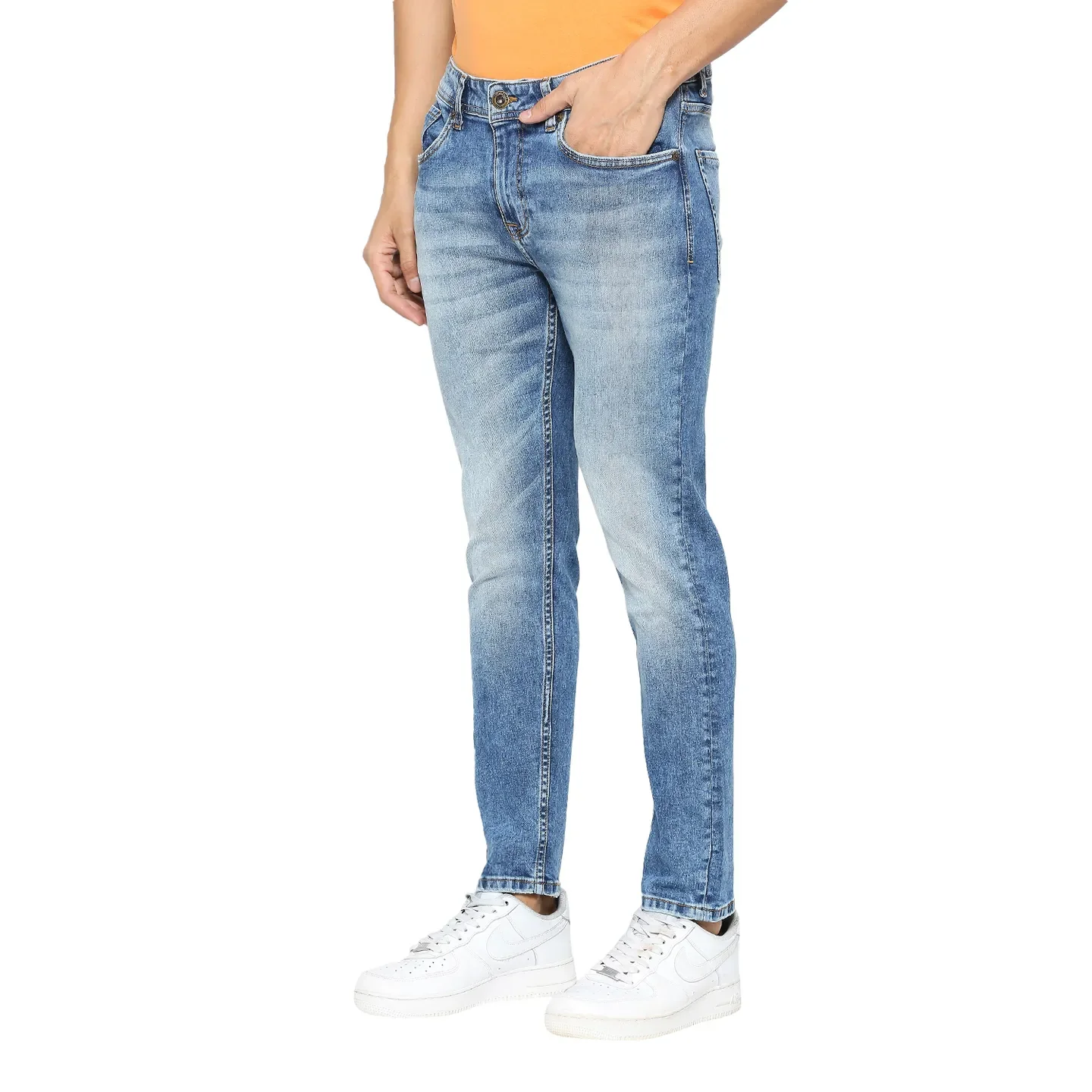 Light Blue Cropped Fit Denims For Men By Being Human Clothing - Image 2