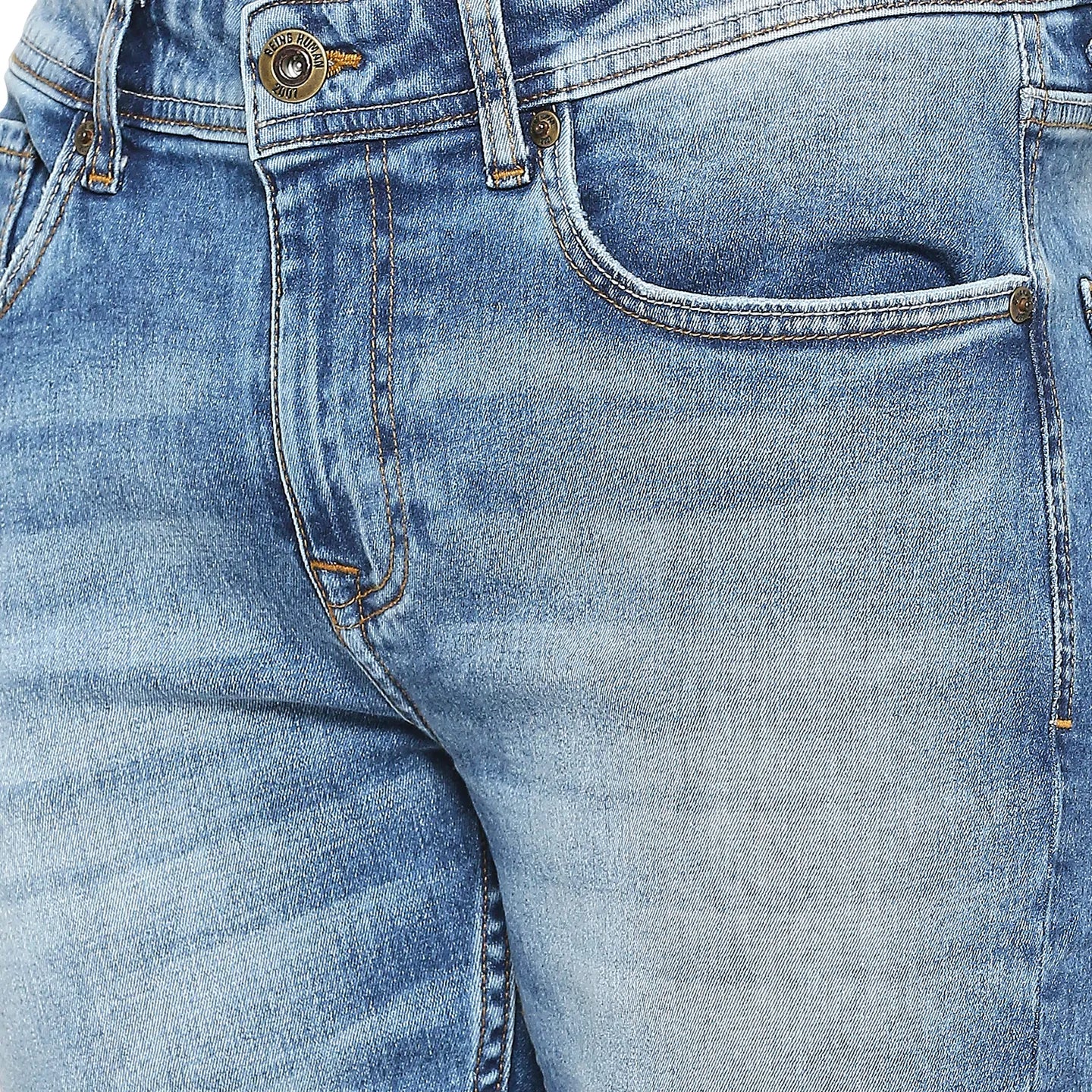 Light Blue Cropped Fit Denims For Men By Being Human Clothing - Image 5