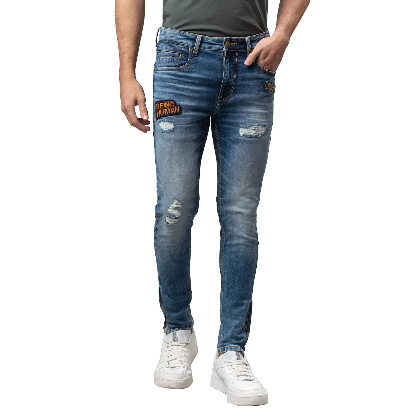 Blue Cropped Fit Men's Denims by Being Human Clothing