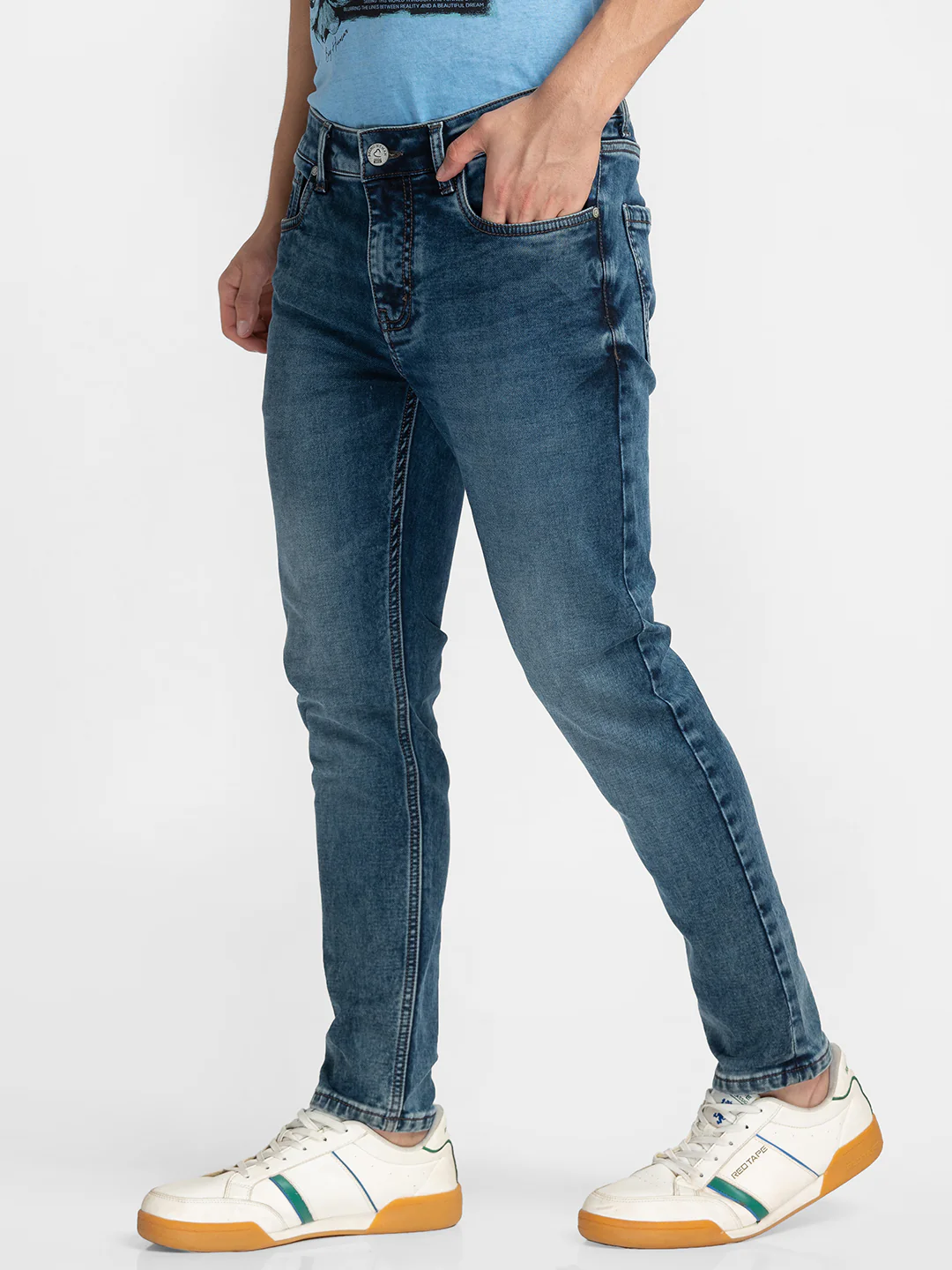 Blue Cropped Fit Denims For Men By Being Human Clothing - Image 3