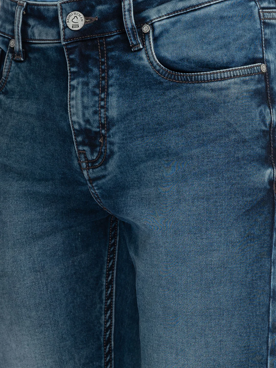 Blue Cropped Fit Denims For Men By Being Human Clothing - Image 4