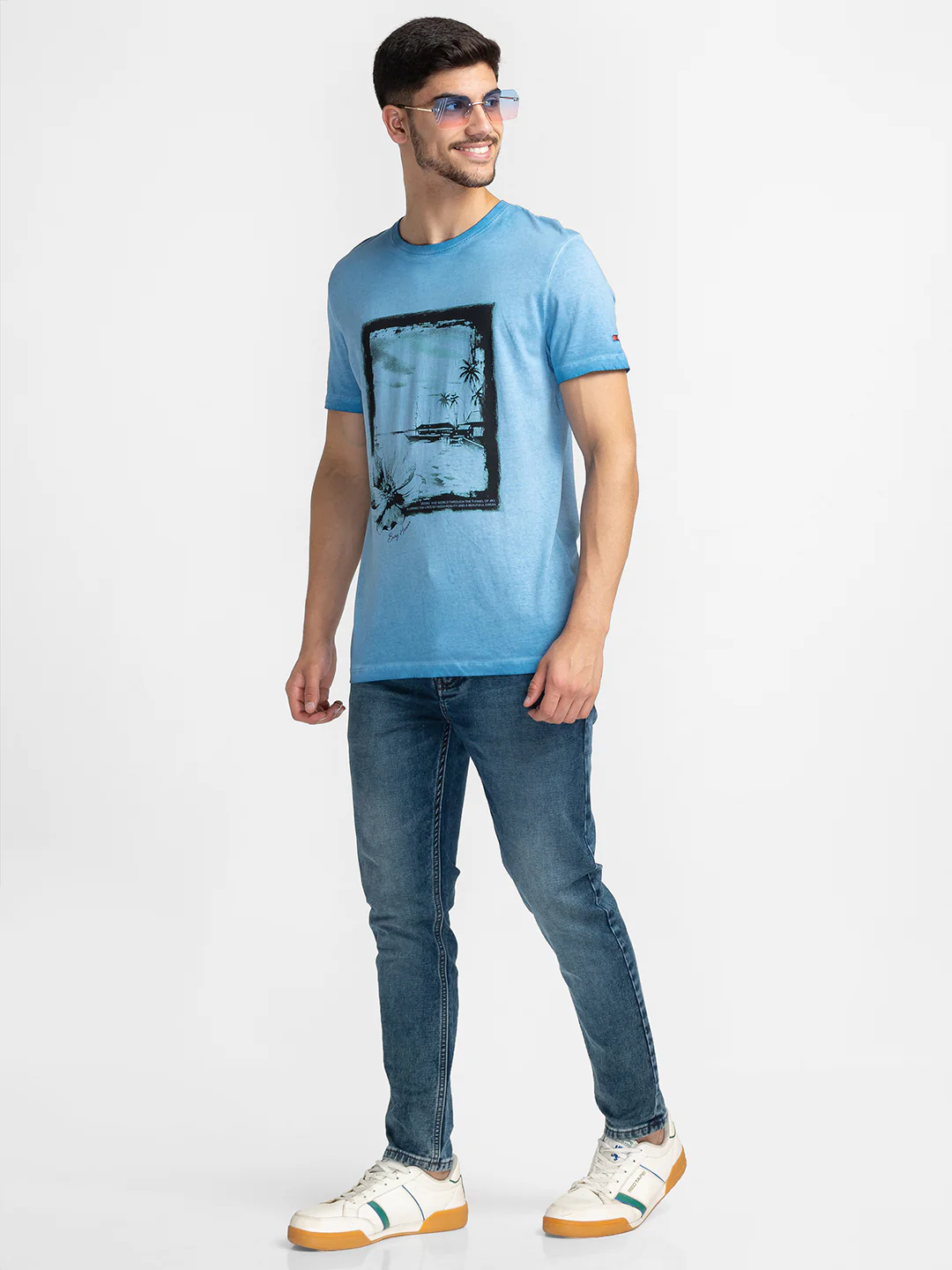 Blue Cropped Fit Denims For Men By Being Human Clothing - Image 6