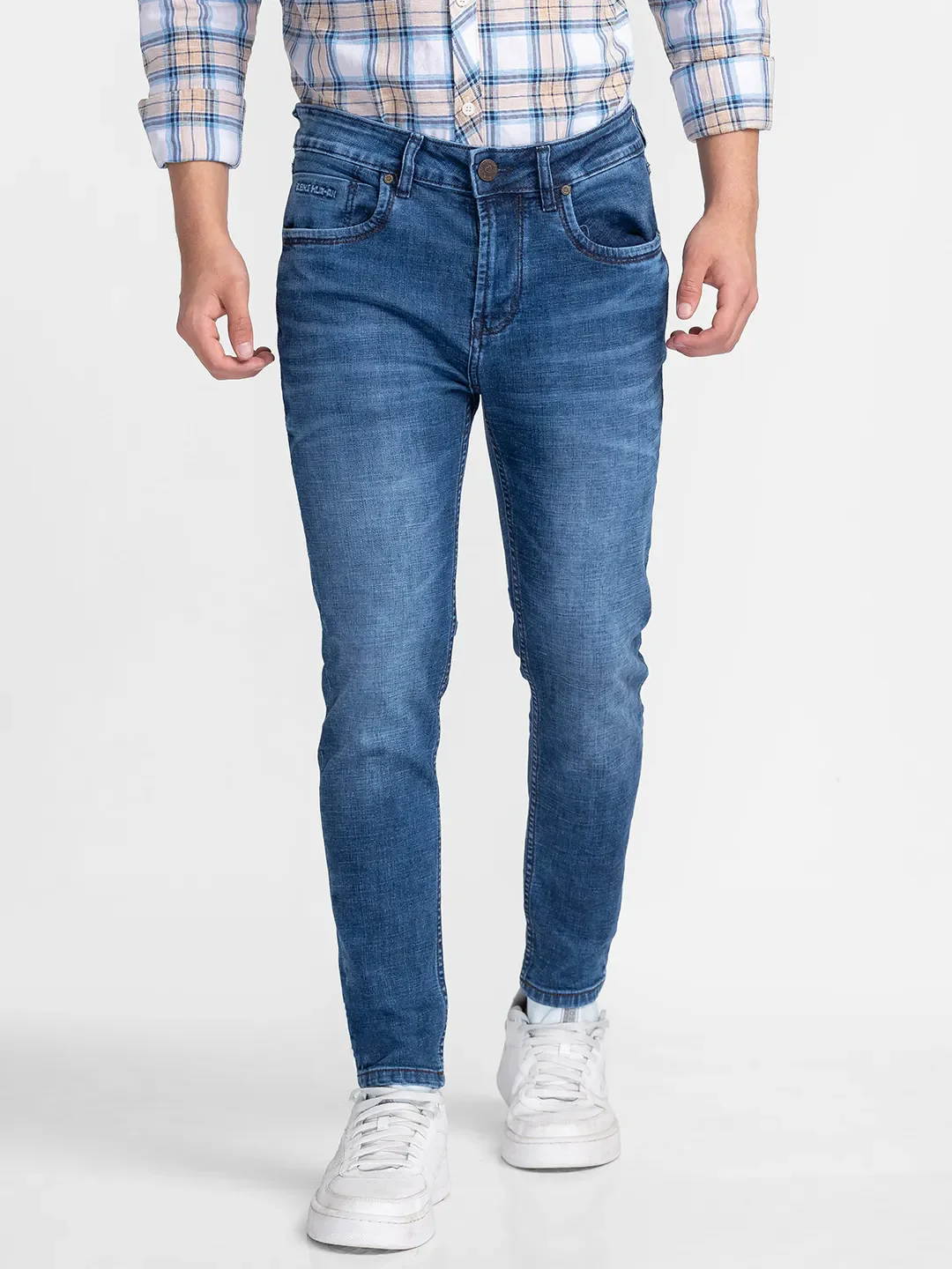 Blue Cropped Fit Denims For Men By Being Human Clothing