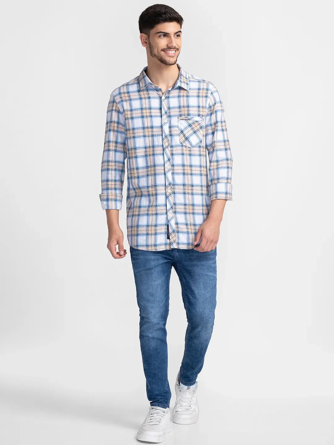 Blue Cropped Fit Denims For Men By Being Human Clothing - Image 2