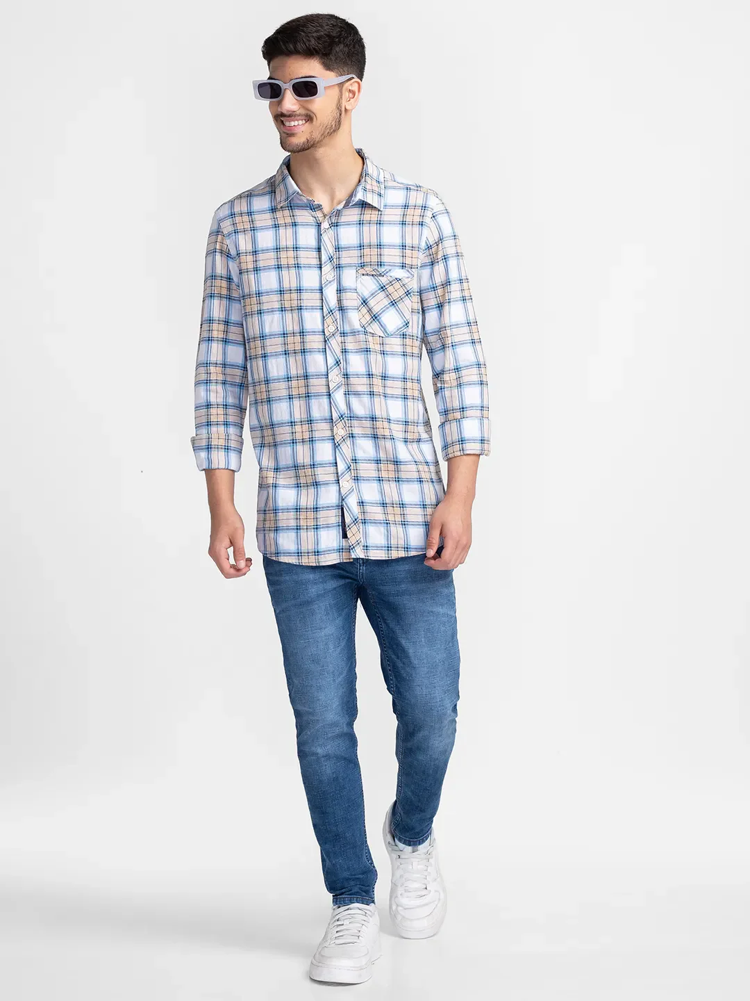 Blue Cropped Fit Denims For Men By Being Human Clothing - Image 6