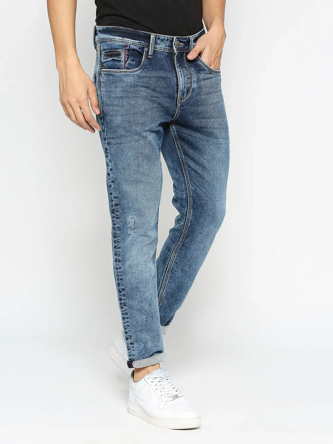 Blue Cropped Fit Denims For Men By Being Human Clothing - Image 3