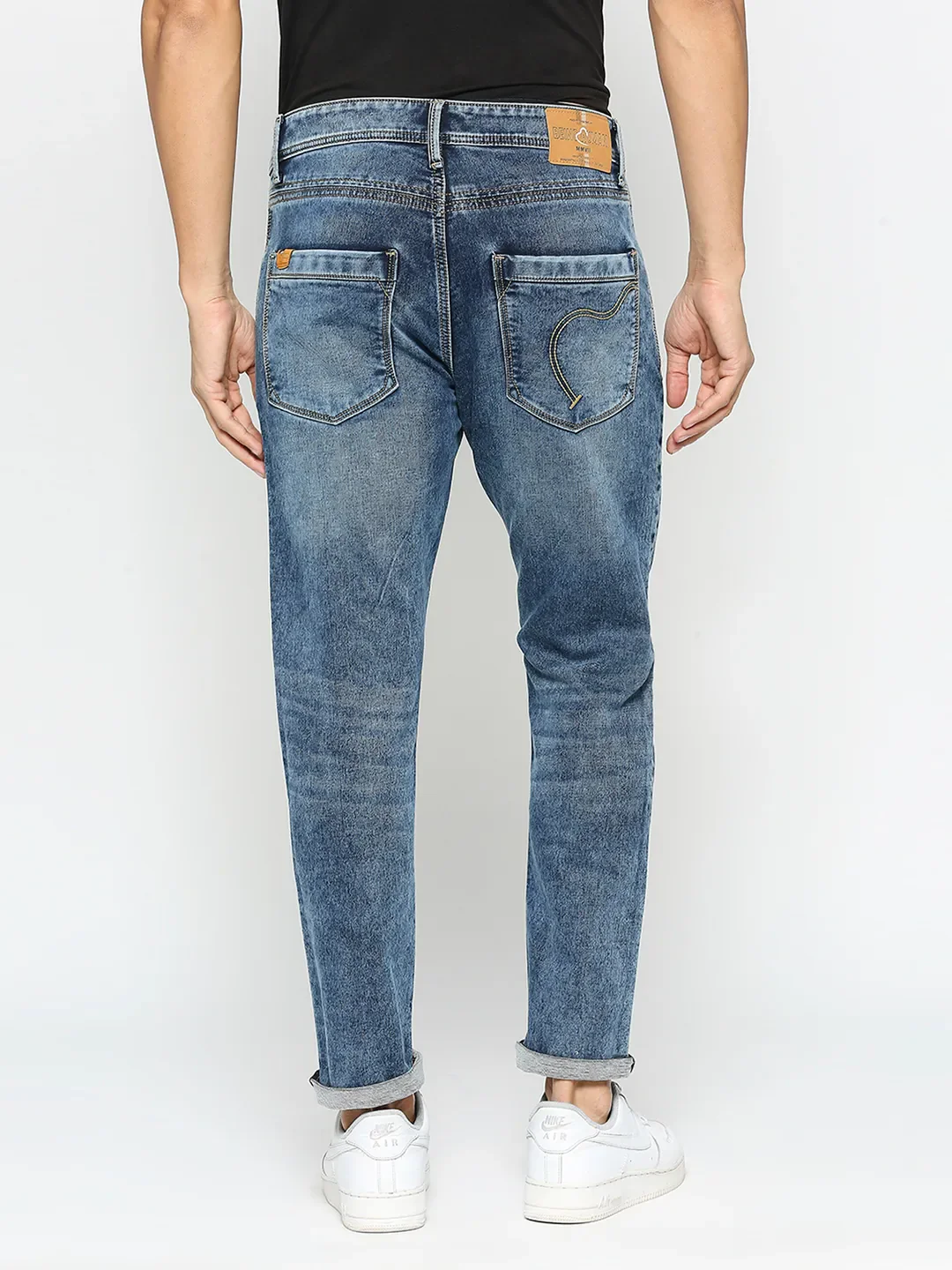 Blue Cropped Fit Denims For Men By Being Human Clothing - Image 4