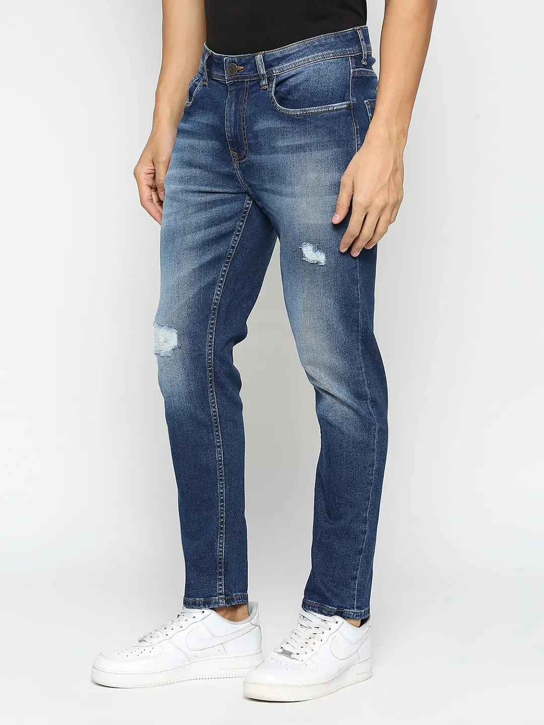 Blue Cropped Fit Denims For Men By Being Human Clothing - Image 2