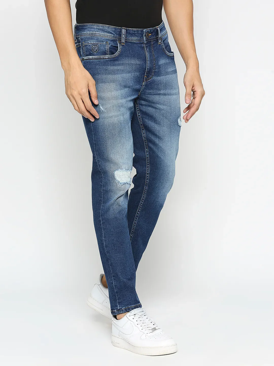 Blue Cropped Fit Denims For Men By Being Human Clothing - Image 4