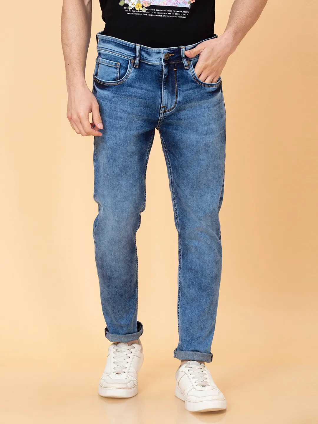 Blue Cropped fit Men's Denims by Being Human Clothing