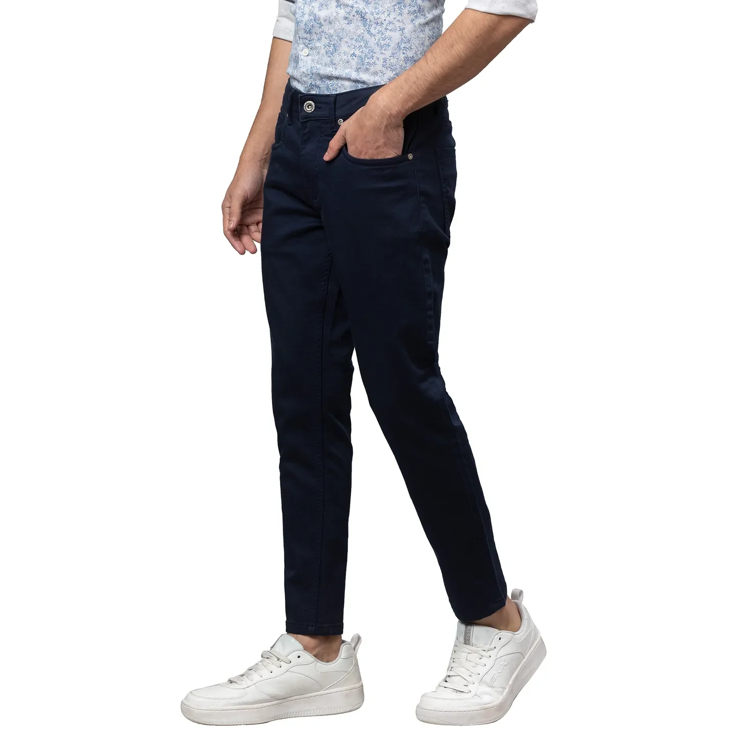 Navy Cropped Fit Denims For Men By Being Human Clothing - Image 4