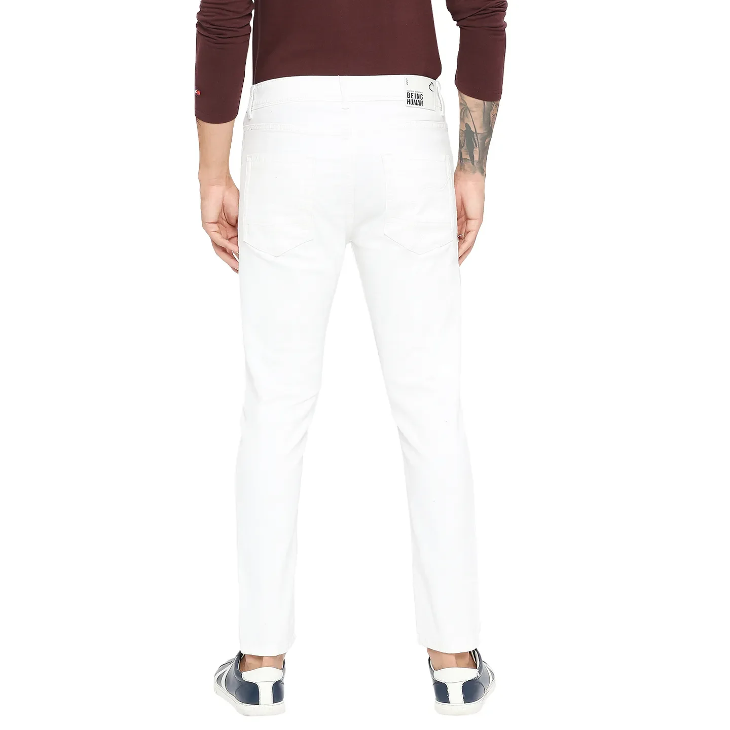 White Cropped Fit Men's Denims by Being Human Clothing - Image 4