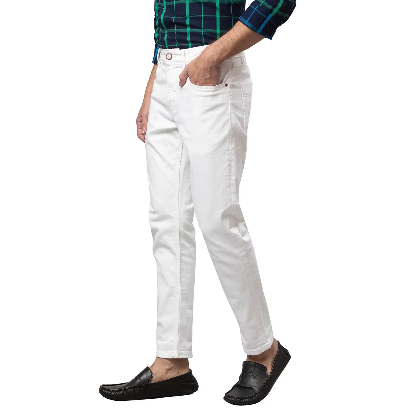 White Cropped Fit Men's Denims by Being Human Clothing - Image 4