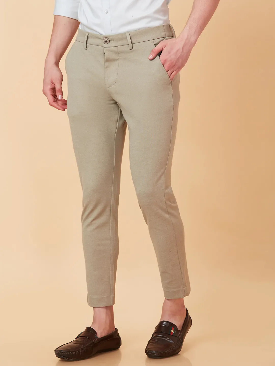 Beige Cropped fit Men's Chinos by Being Human Clothing - Image 4