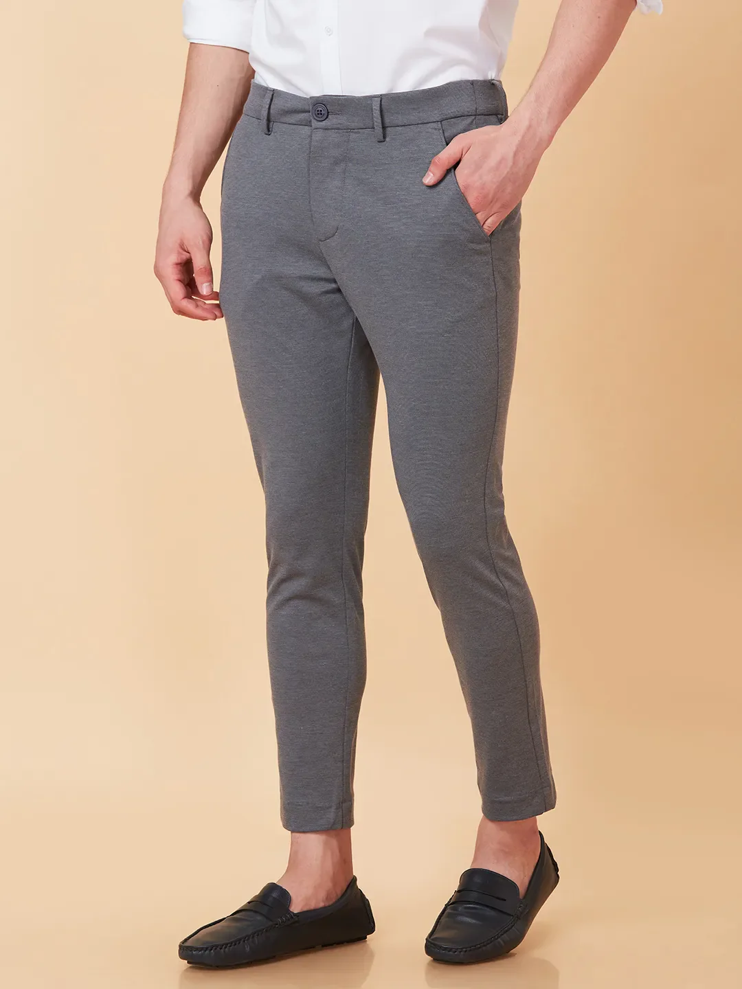 Grey Cropped Fit Chinos For Men By Being Human Clothing - Image 4