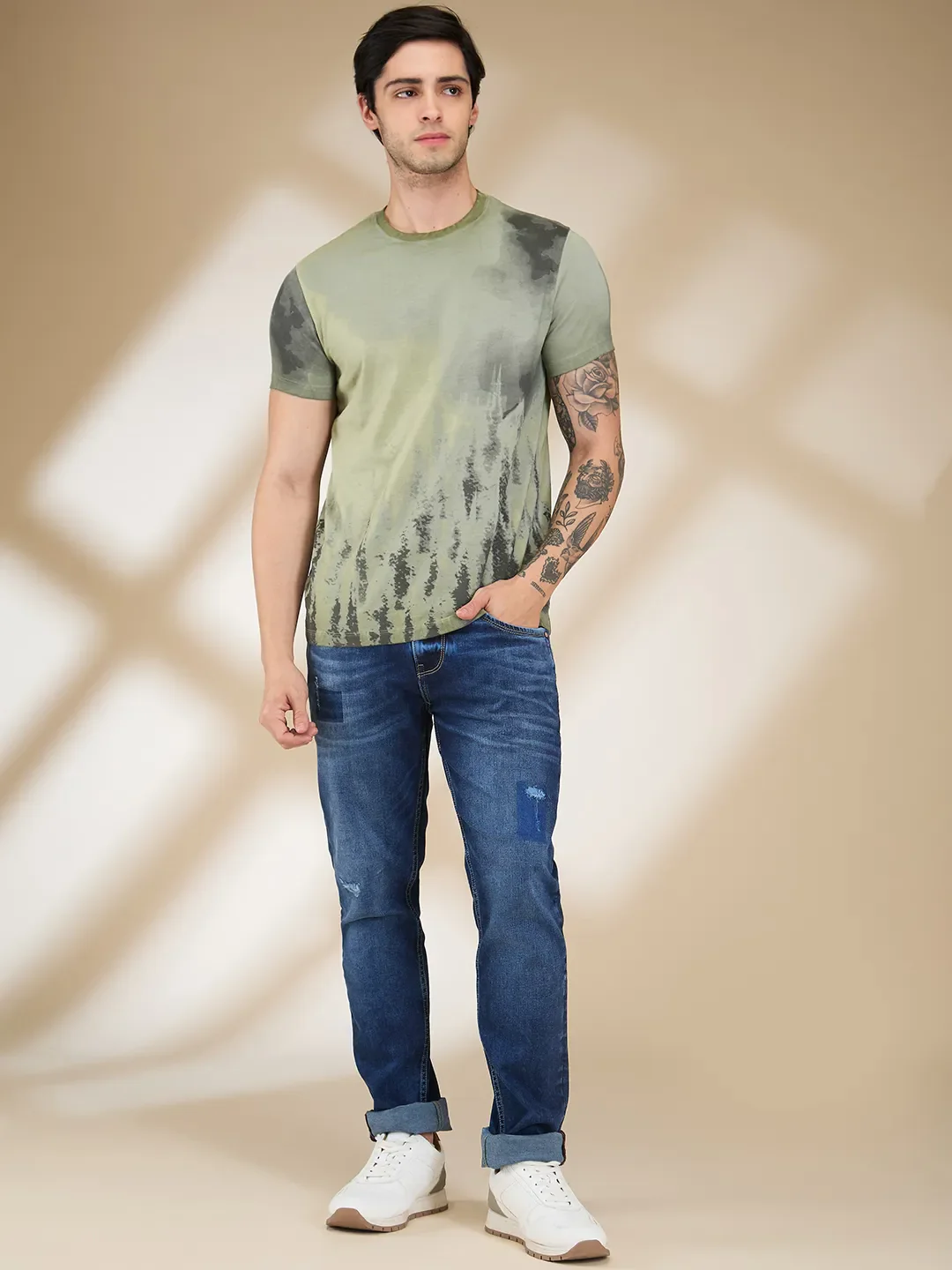 Olive Slim Fit Round Neck Men's T-Shirt by Being Human Clothing - Image 2