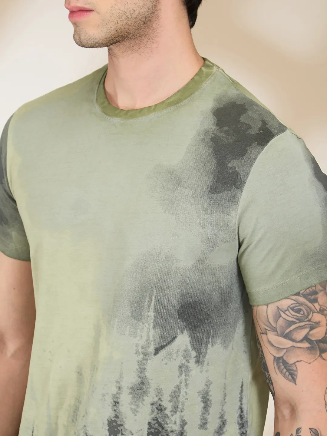 Olive Slim Fit Round Neck Men's T-Shirt by Being Human Clothing - Image 5