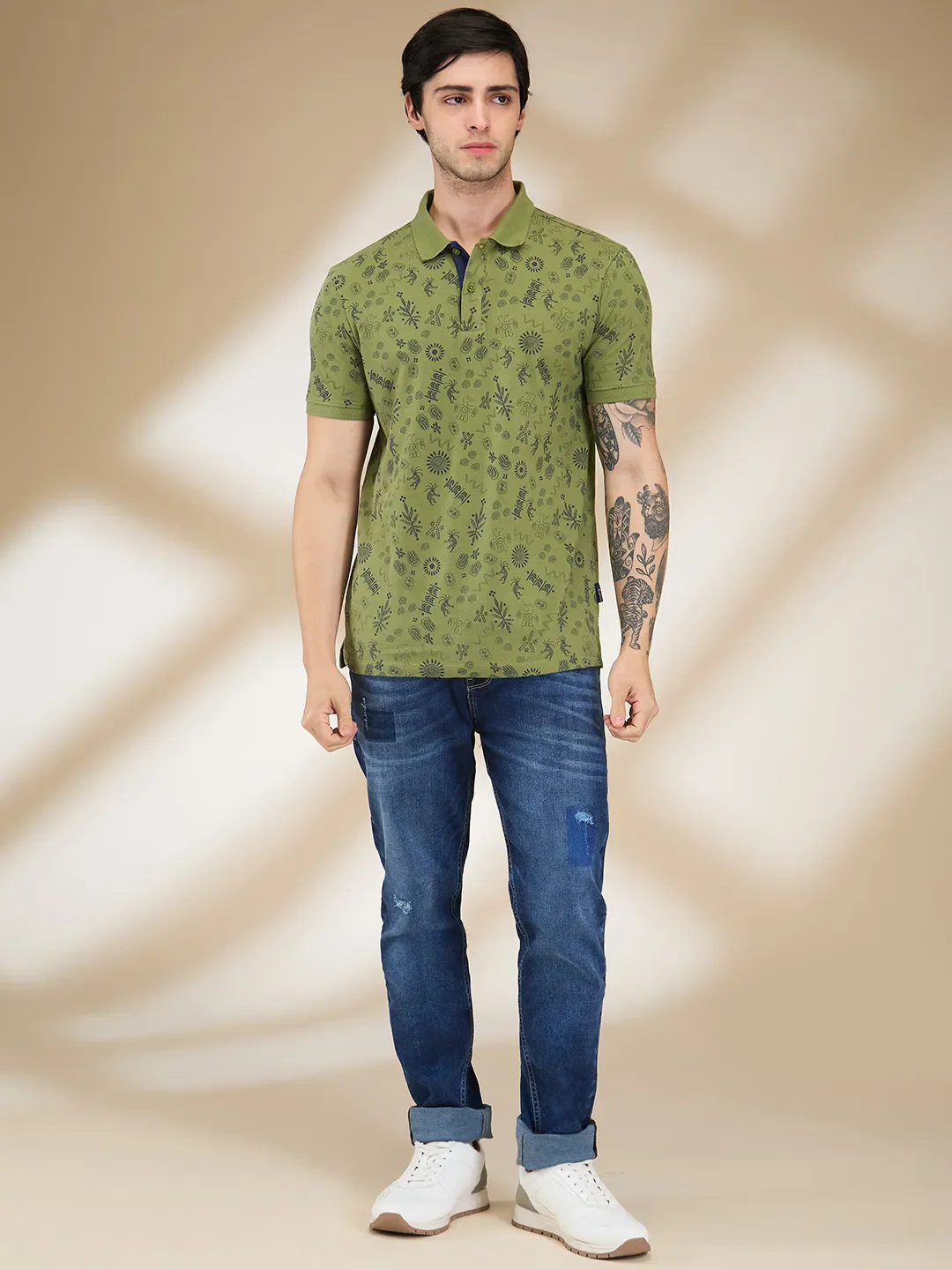 Green Regular Fit Men's Polo T-shirt by Being Human Clothing - Image 2
