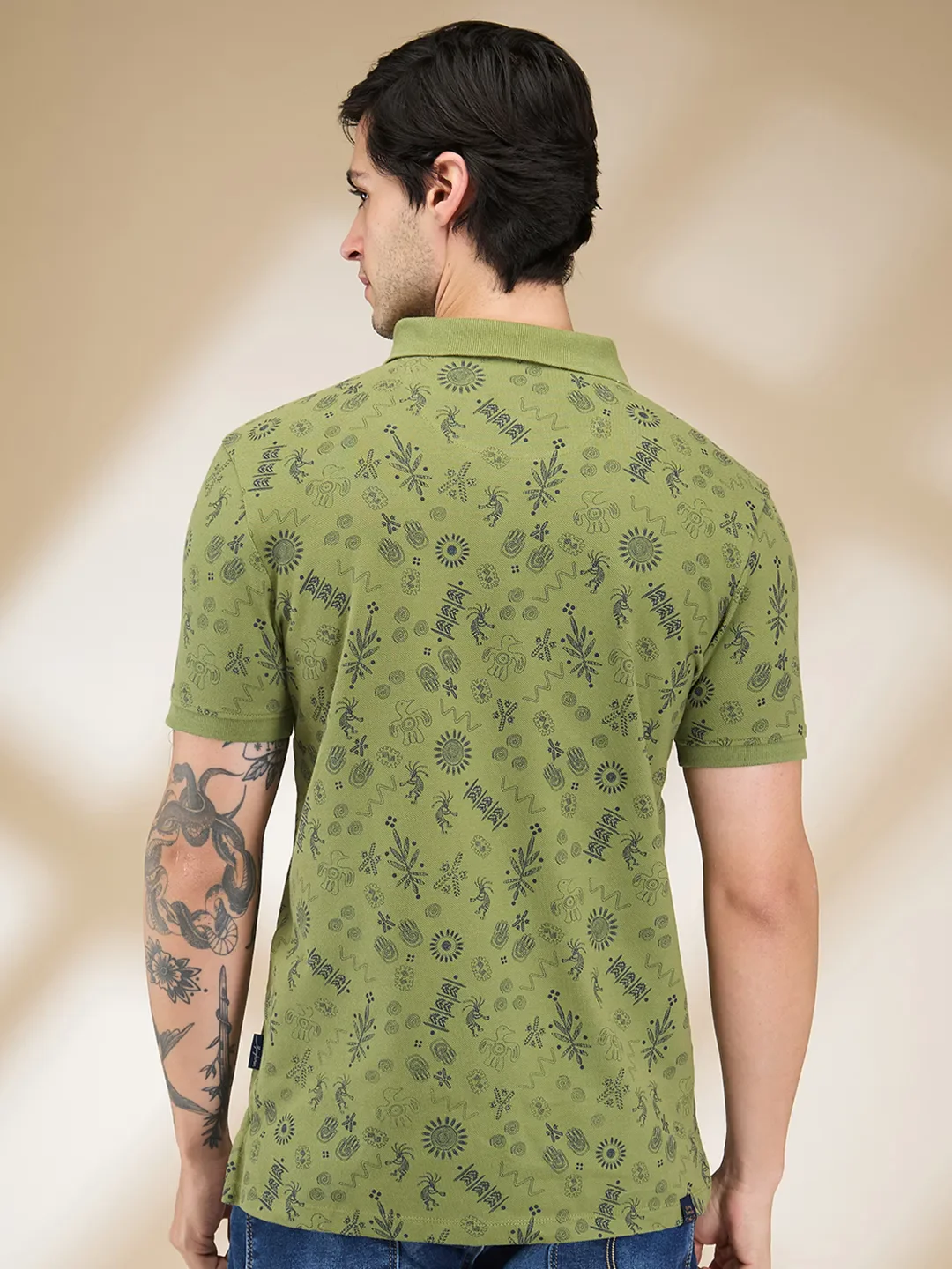 Green Regular Fit Men's Polo T-shirt by Being Human Clothing - Image 3