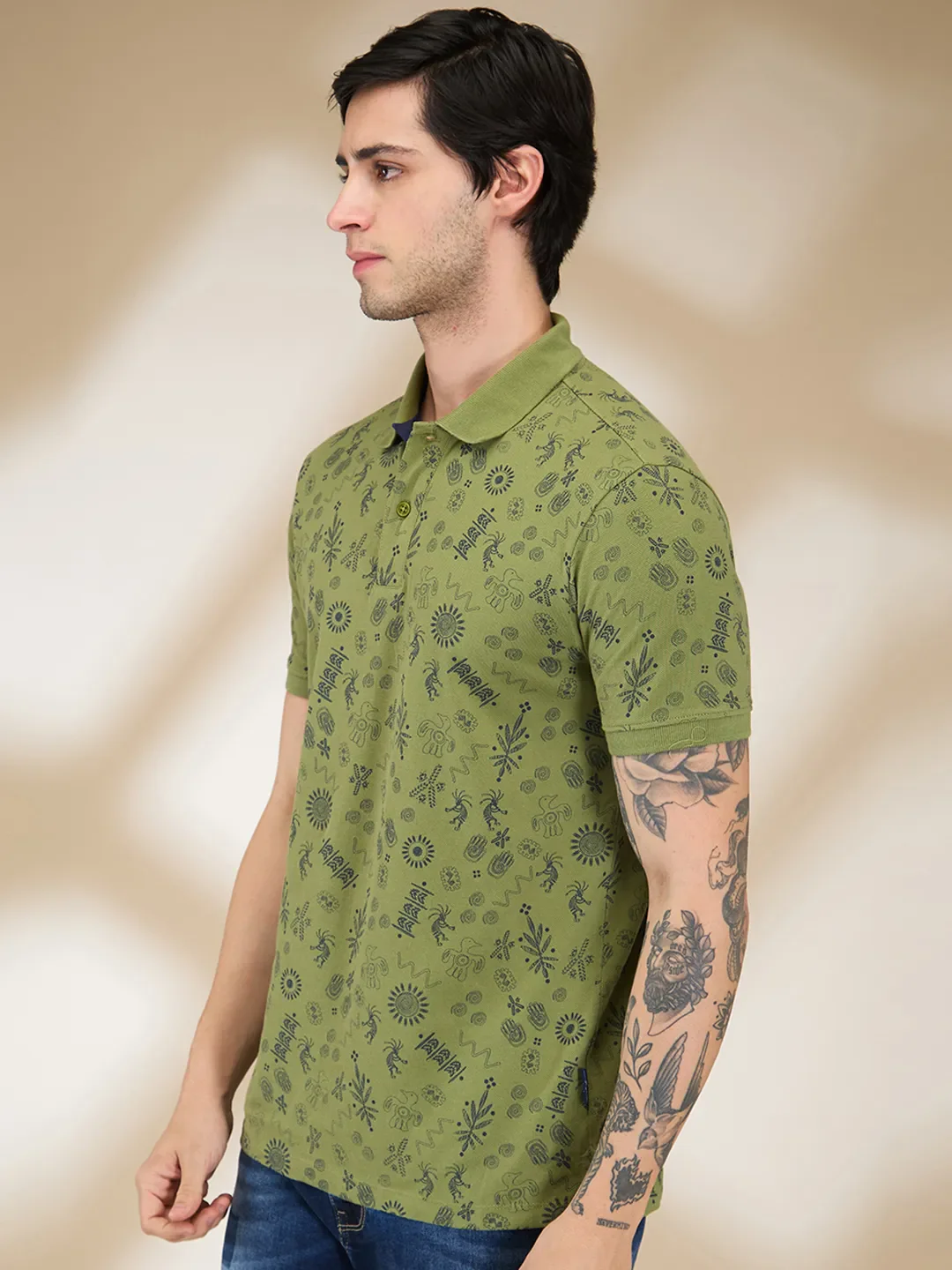 Green Regular Fit Men's Polo T-shirt by Being Human Clothing - Image 4