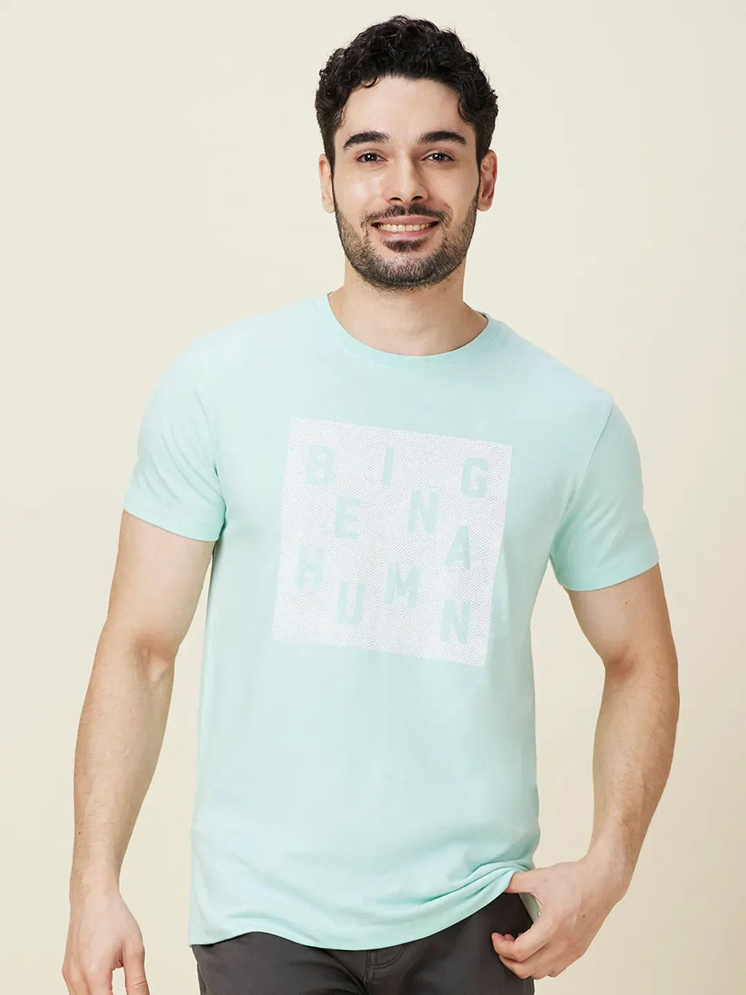 Mint Slim Fit Round Neck Men's T-Shirt by Being Human Clothing