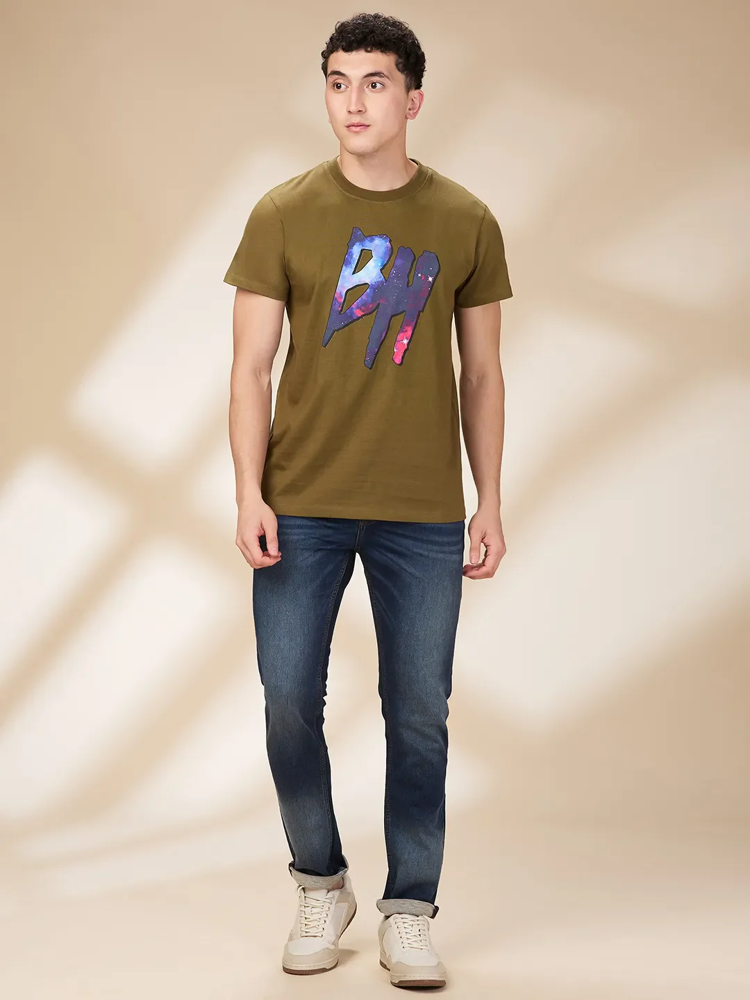 Dark Olive Easy Fit Round Neck Men's T-Shirt by Being Human Clothing - Image 2