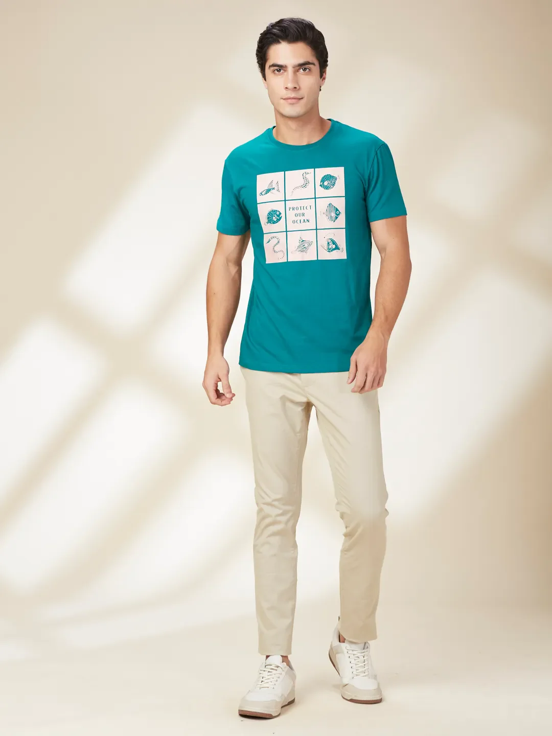 Green Lake Slim Fit Round Neck Men's T-Shirt by Being Human Clothing - Image 2